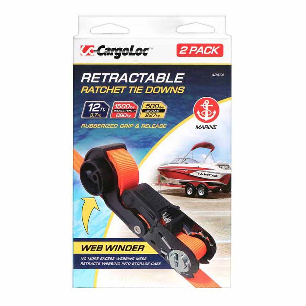 Allied 42474 Cargoloc 1 X 12' Retractable Ratchet Strap 2-Pack - 1500 lb Capacity - Heavy Duty Tie Down Straps for Trucks, Trailers & Cargo Securing - Ideal for Moving, Hauling & Transport