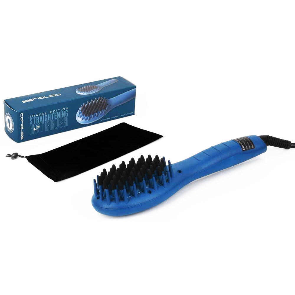 Corioliss Mini Hot Brush for Hair Straightening & Styling - Includes Protective Pouch | Perfect for Travel, Home Use & Salon Styling