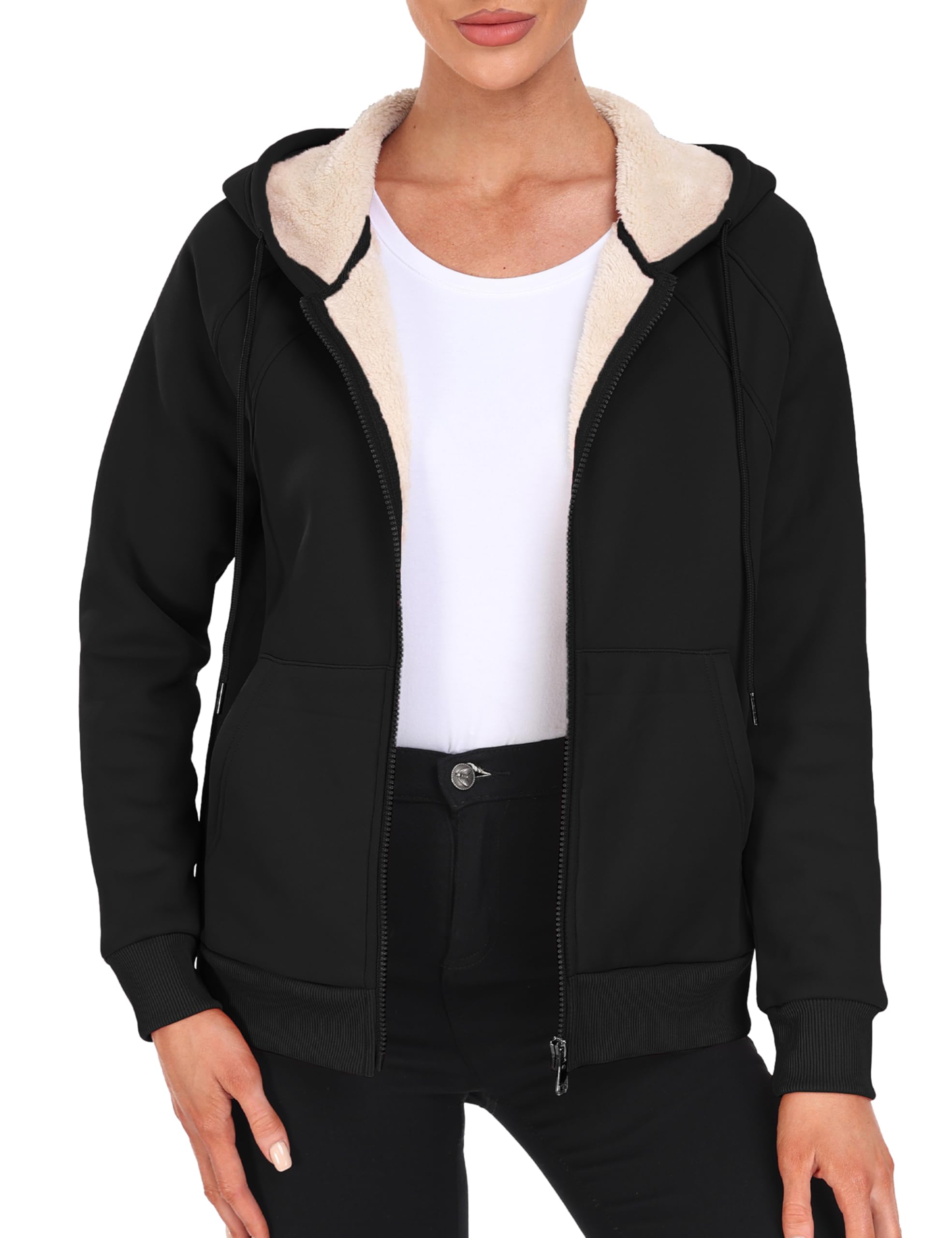 MoFiz Women's Fleece Zip Up Hoodie - Warm Sherpa Lined Winter Sweatshirt with Pockets | Cozy Casual Wear for Outdoor Activities & Lounge