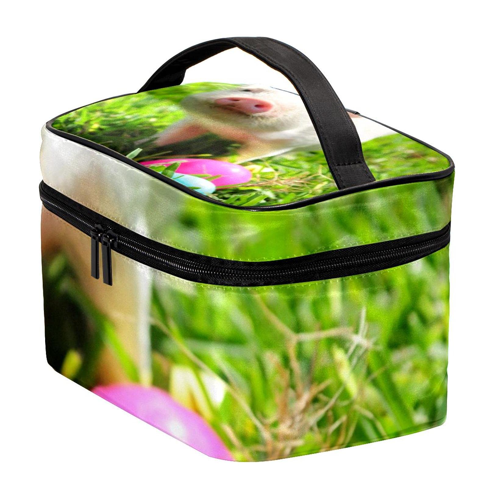 Cute Piglet with Easter Eggs Travel Makeup Bag - Large Cosmetic Organizer Case with Zipper for Women & Girls | Perfect for Easter Gifts, Travel Toiletries & Makeup Storage