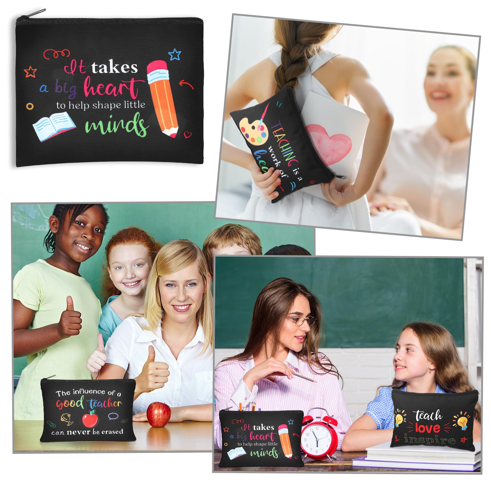 32-Piece Teacher Gift Set - Hillban Cosmetic Makeup Bag & Funny Pencil Pouch for Women - Perfect for Teacher Appreciation, Graduation, Birthday & Christmas - Great for School, Office & Travel Use