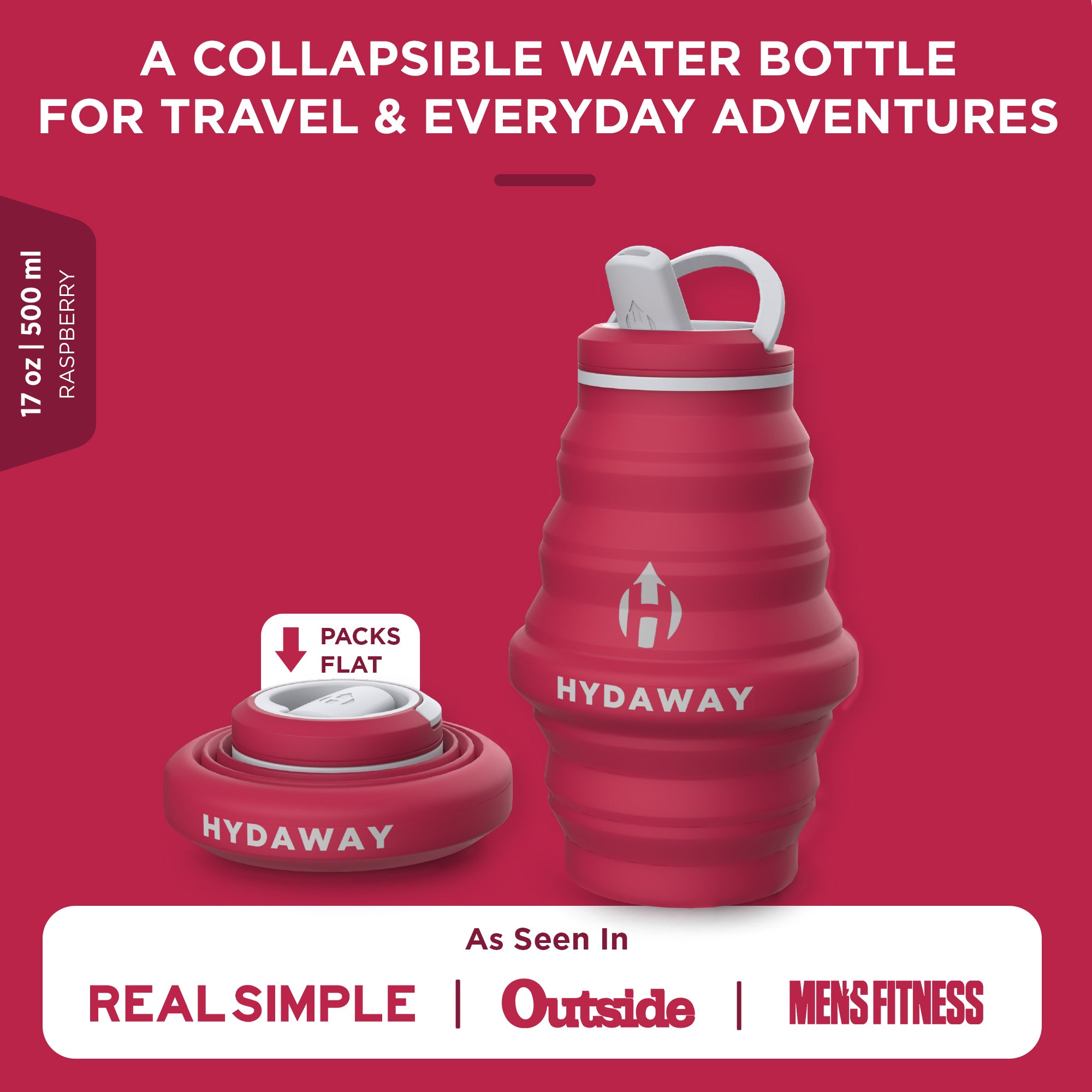 Collapsible Water Bottle - 17oz Leak Proof & BPA Free | Portable Reusable Travel Water Bottle for Hiking, Camping, Gym & Outdoor Activities