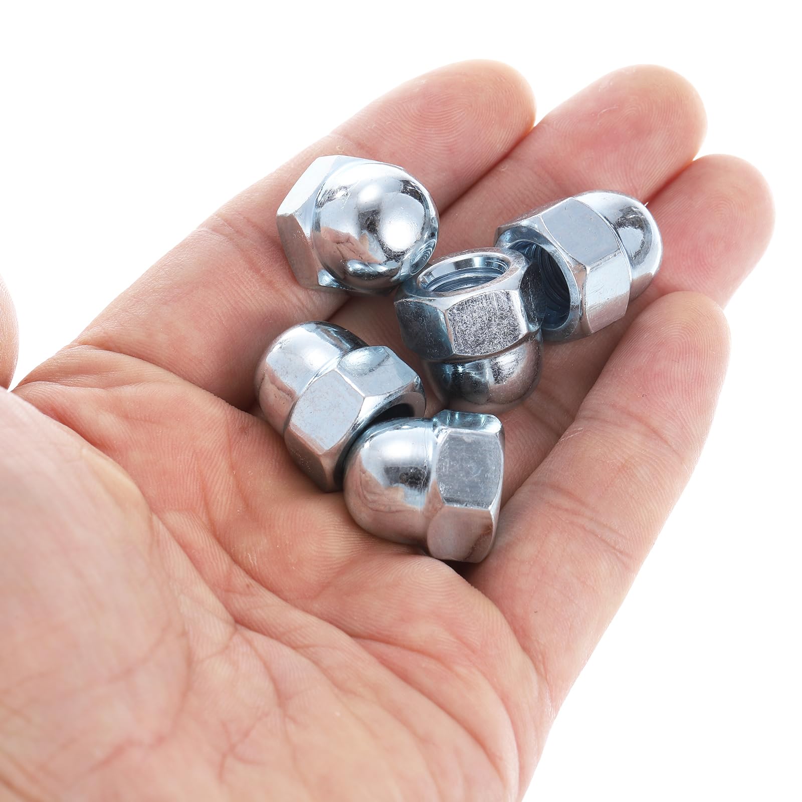 50Pcs M10x1.25 Carbon Steel Acorn Cap Nuts - Chrome Finish Dome Head Bolt Cover Hardware (Perfect for Automotive, Furniture & DIY Projects)