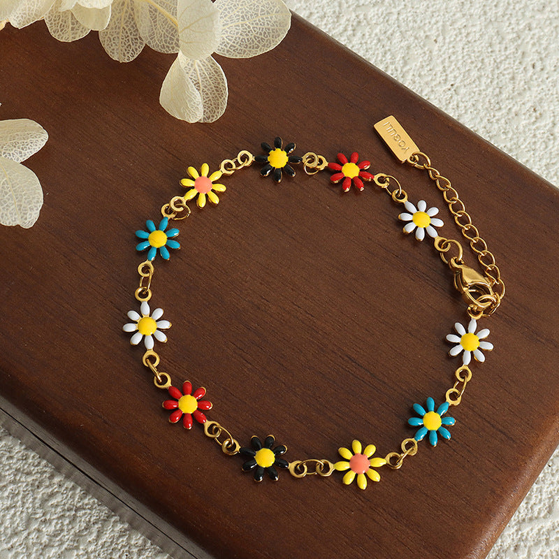 Bohemian Flower Stainless Steel Jewelry Set for Women - Colorful Necklace & Bracelet Combo | Boho Chic Accessories for Casual Wear, Festivals & Beach Outfits