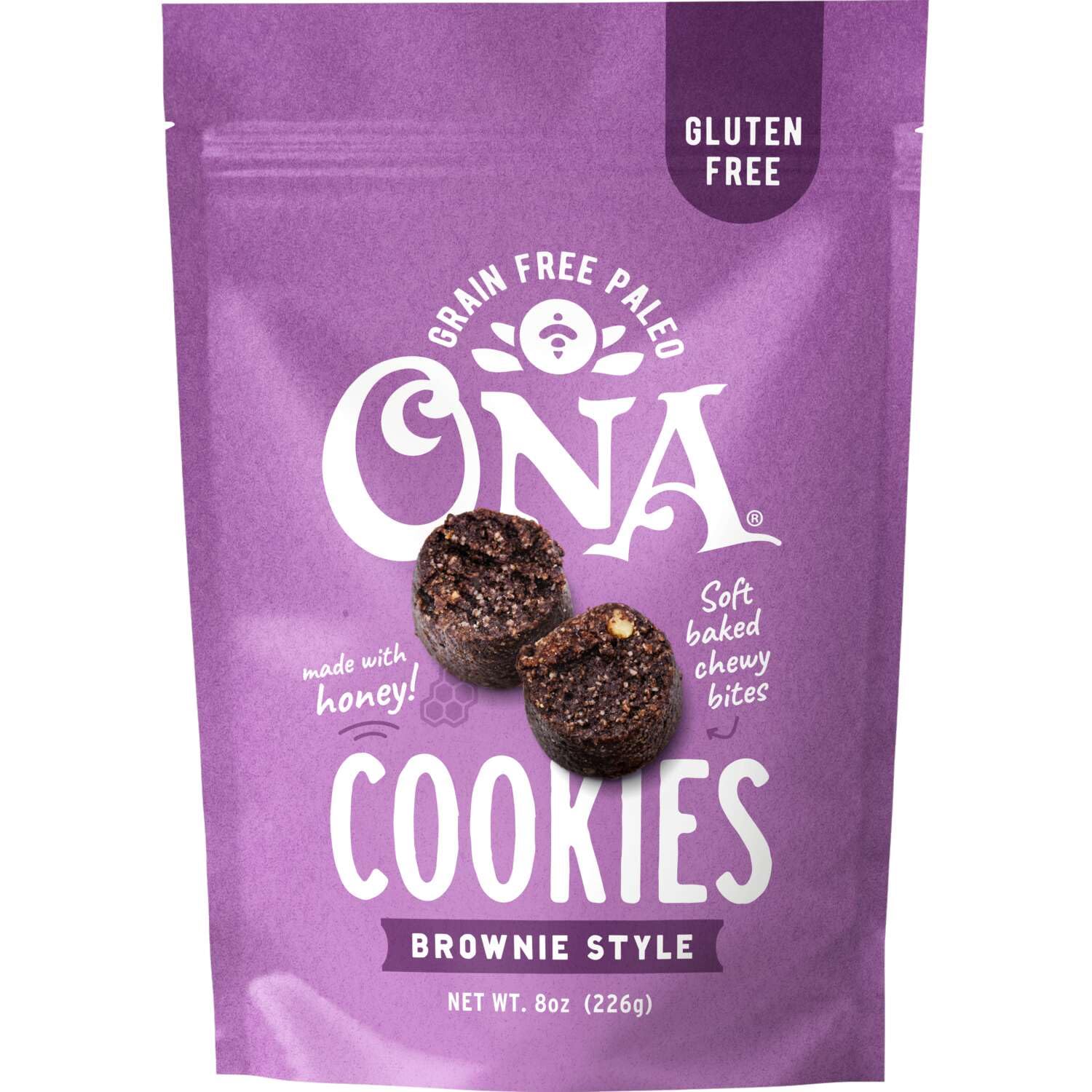 Ona Brownie-Style Cookies 4-Pack - Gluten Free, Grain Free, Dairy Free, Paleo Friendly Snacks with Honey & Dark Chocolate | Ready to Eat Healthy Treats for Office, Travel & Keto Diet