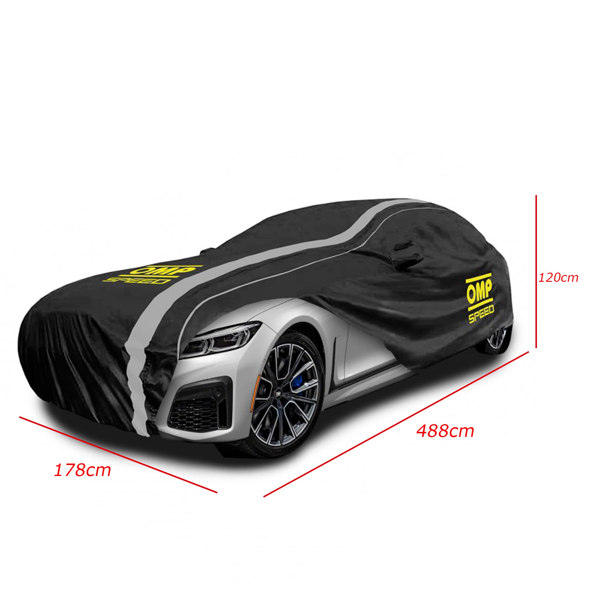 OMP 3-Layer Waterproof Car Cover - Size L for Sedan, SUV & Truck - All-Weather Protection for Indoor & Outdoor Use