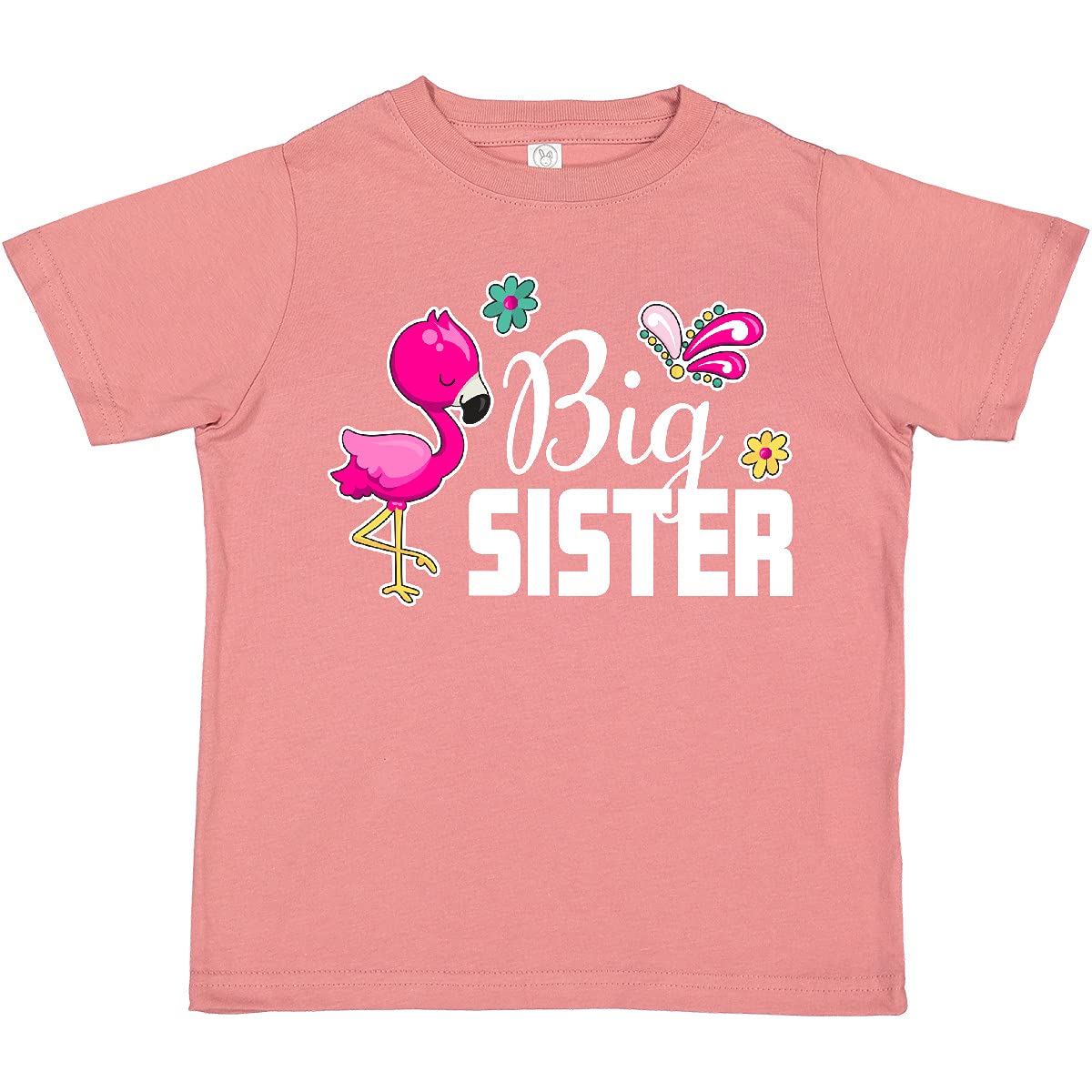 Inktastic Big Sister with Flamingo and Flowers Toddler T-Shirt - Cute Toddler Girl Outfit for Sibling Matching, Birthday & Family Photos