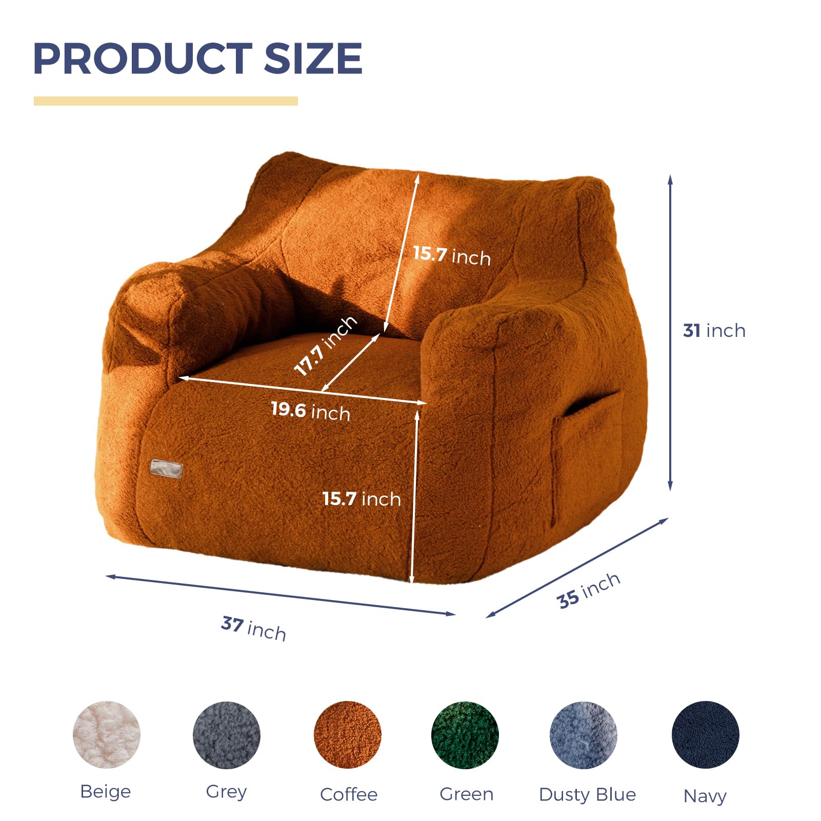 MAXYOYO Tufted Bean Bag Chair with Boucle Fabric - Ultra Soft Comfy Lazy Sofa with Premium Filler for Adults & Teens - Perfect for Living Room, Bedroom, Dorm or Game Room Relaxation