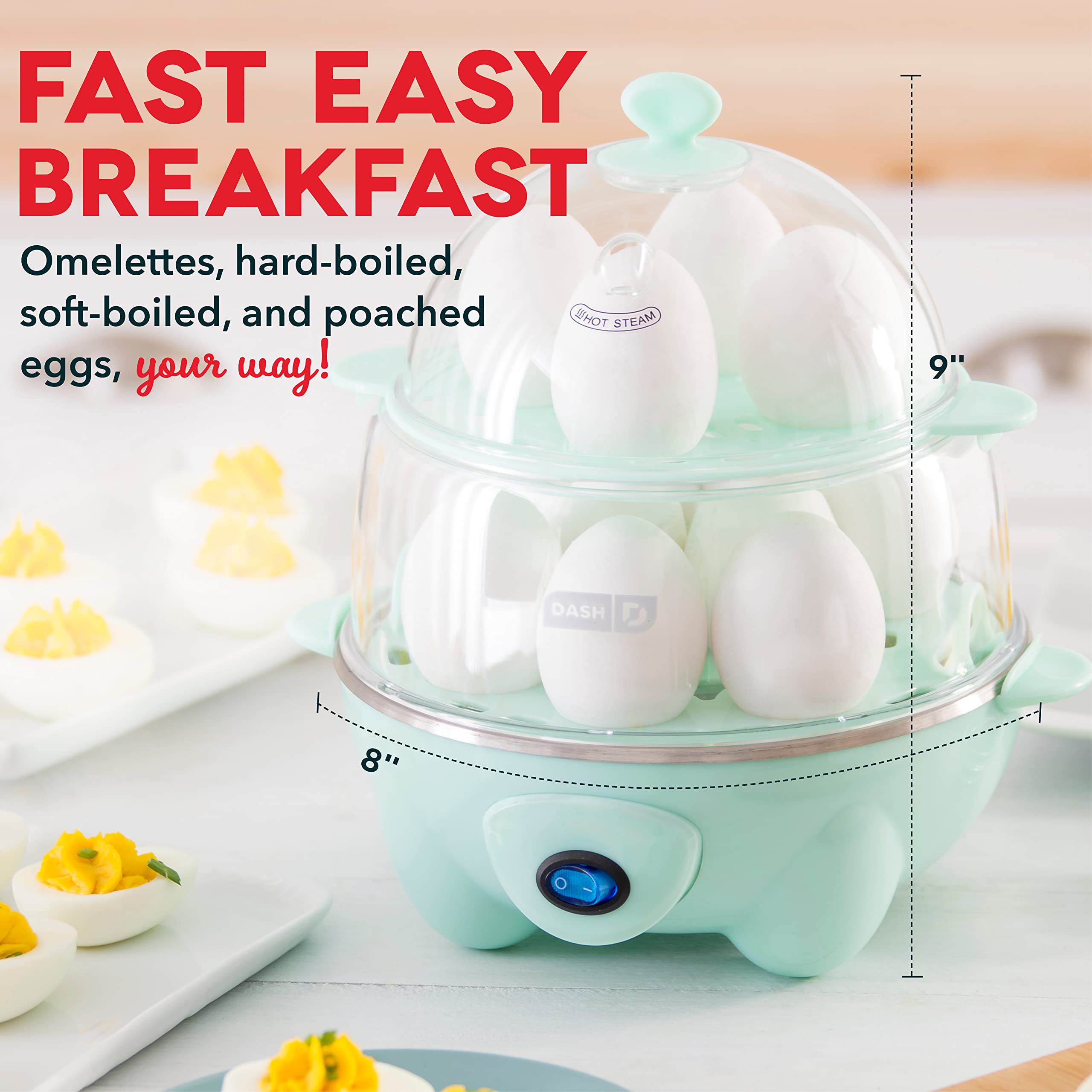 DASH Deluxe Rapid Egg Cooker & Mini Waffle Maker for Eggs, Waffles, Hash Browns & Keto Chaffles - Perfect for Breakfast, Keto Diet & Small Kitchen Appliances