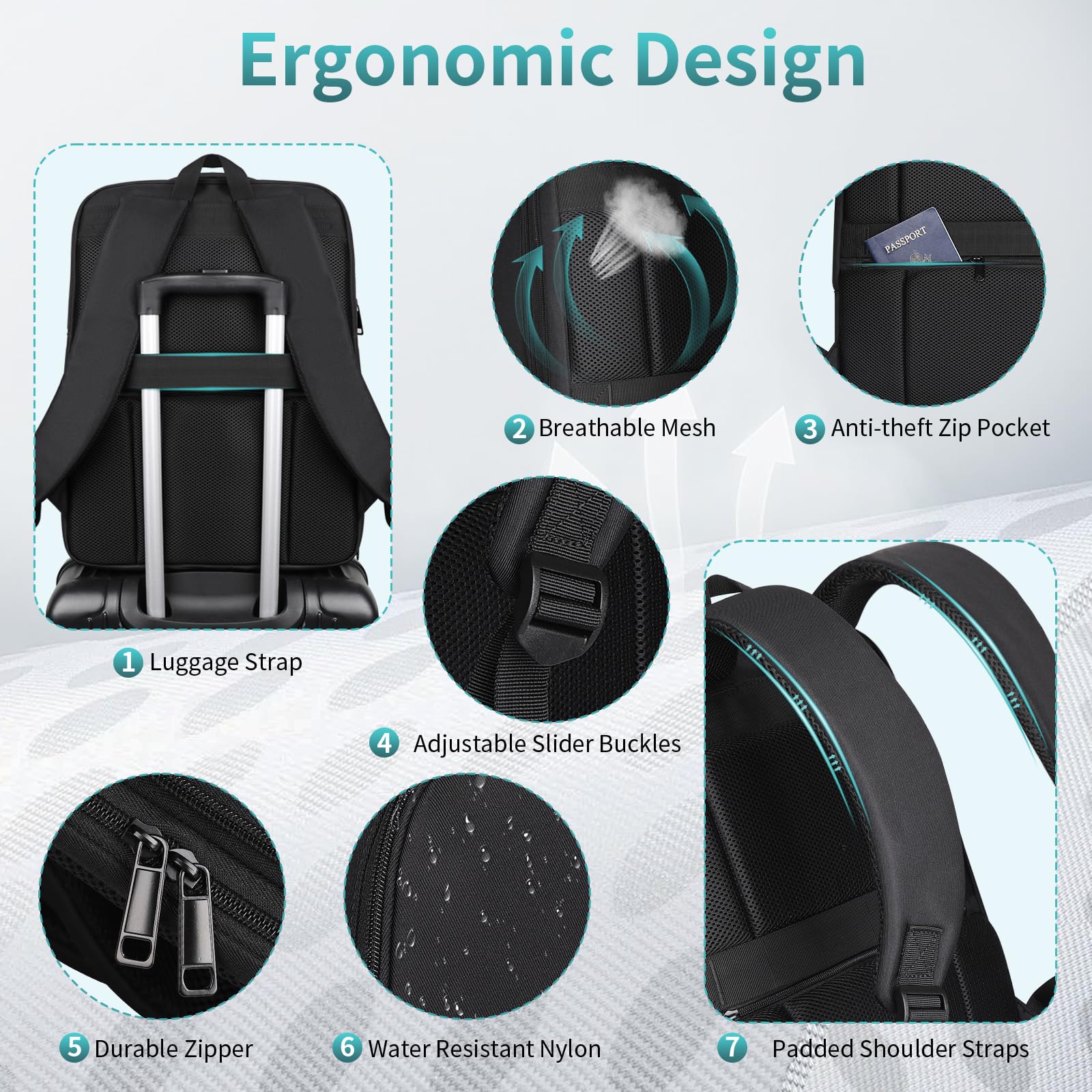 ESTARER Men's Water-Resistant Nylon Laptop Backpack with 15.6 Inch Laptop Sleeve, Expandable 32L Business Travel Backpack for Work, College, Commuting, and Outdoor Adventures
