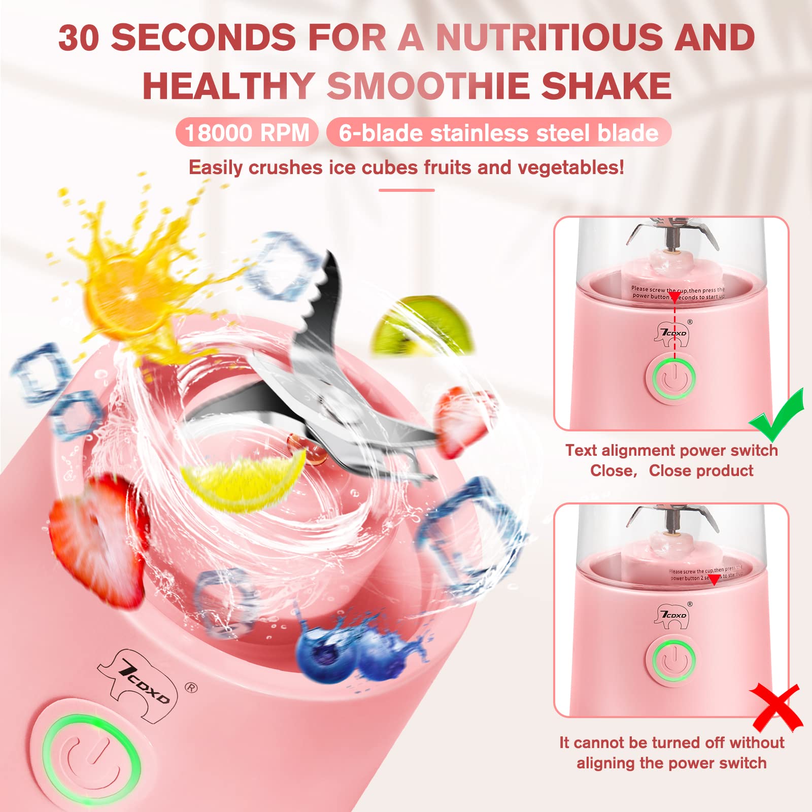 Portable USB Rechargeable Blender for Shakes, Smoothies & Protein Drinks - Personal Travel Blender Bottle for Gym, Office & Home Use - Perfect for Fitness, Camping & On-the-Go Lifestyles