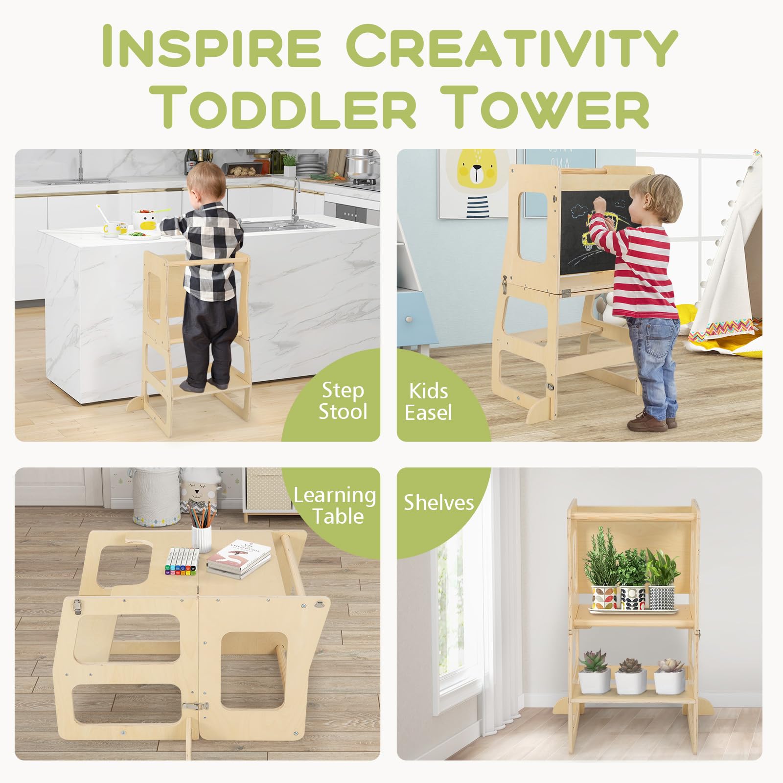OLAKIDS 7-in-1 Foldable Wooden Pikler Montessori Climber Set for Toddlers - Adjustable Angle Ladder, Ramp, Slide & Toddler Tower - Indoor Jungle Gym Playset for Home Playrooms, Daycares & Montessori Classrooms