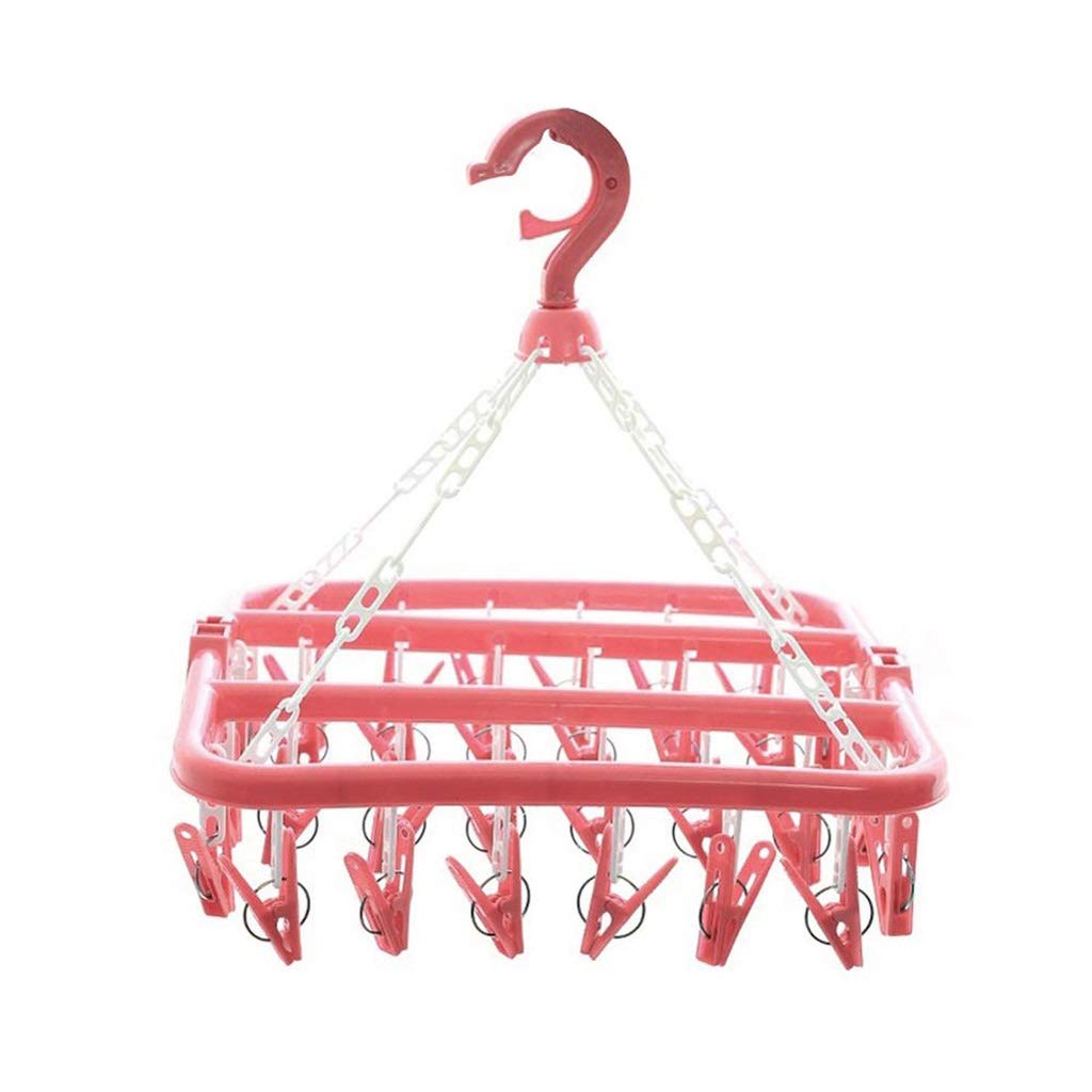 JEONSWOD 32 Clips Folding Socks & Clothes Hanger Rack - Space Saving Laundry Drying Organizer for Closet, Wardrobe (Blue/Green/Pink) - Perfect for Small Spaces, Apartments & Dorm Rooms