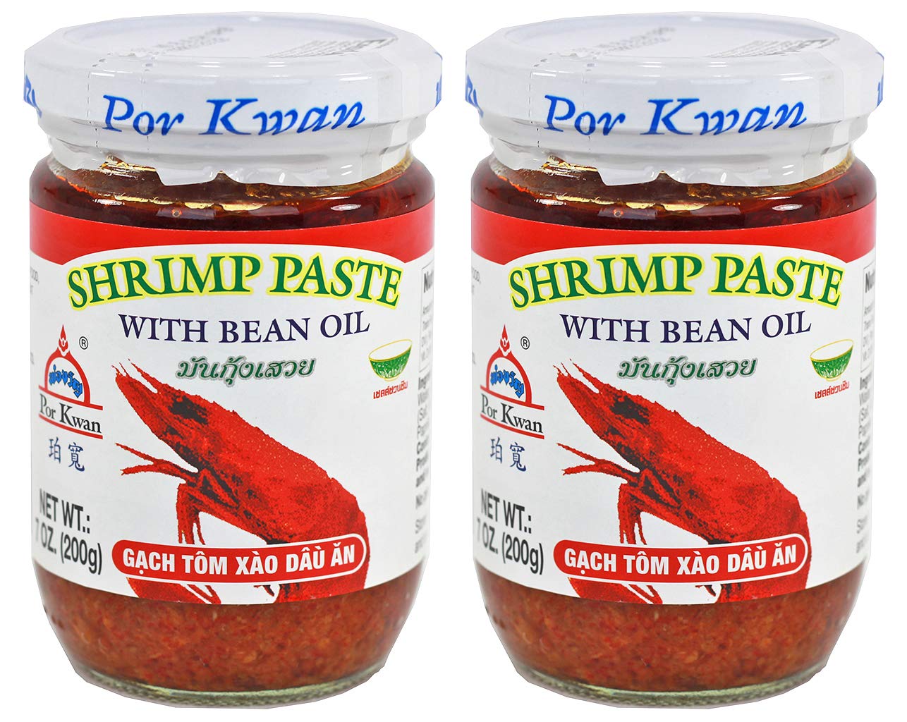 Premium Por Kwan Shrimp Paste with Bean Oil - Authentic Thai Seasoning (7oz x 2 Jars) - Perfect for Thai Curry, Stir Fry & Dipping Sauces