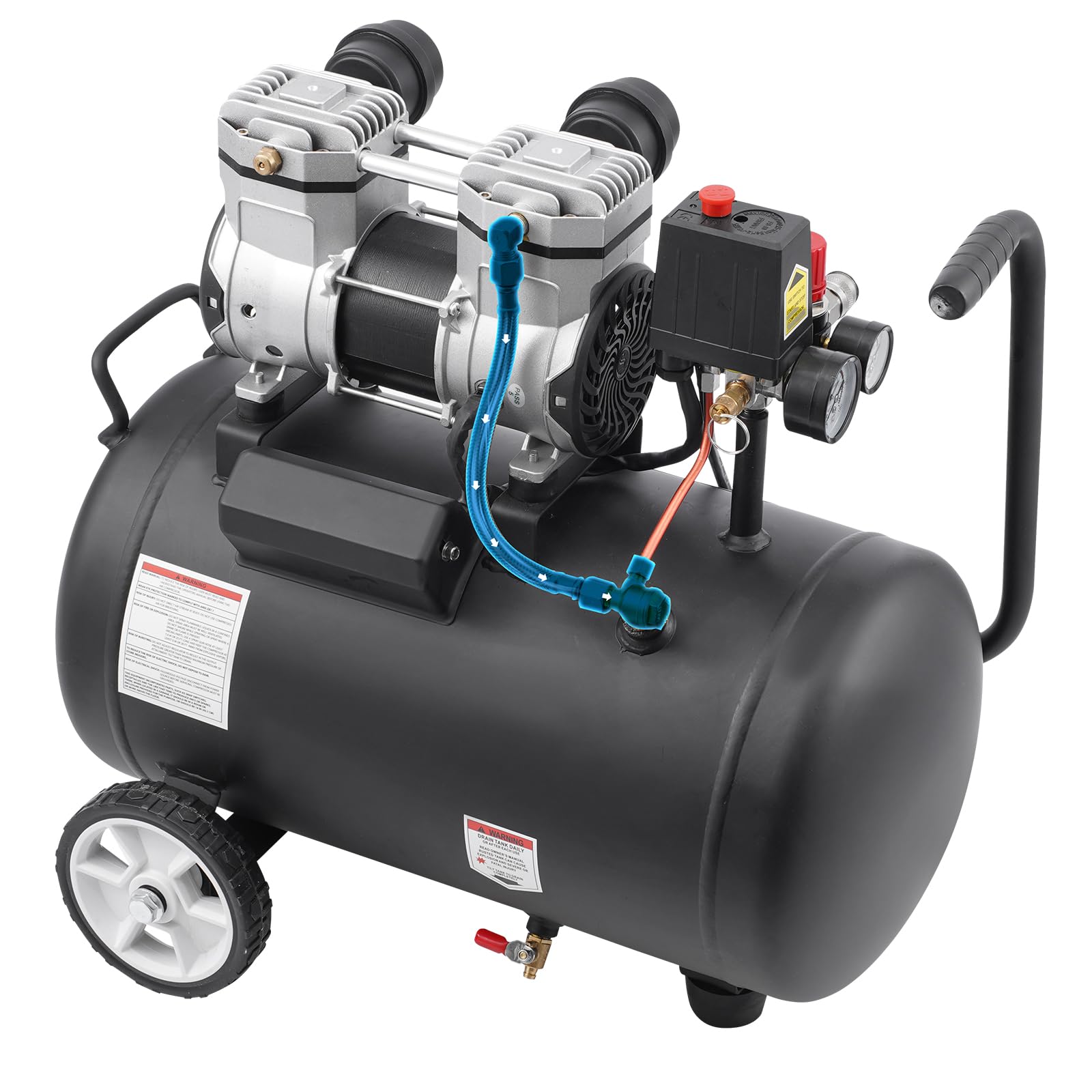 VEVOR 8 Gallon Steel Tank Air Compressor, 1HP 2.2 CFM@90 PSI Oil-Free, 120PSI Max Pressure, 80dB Ultra Quiet Portable Compressor for Auto Repair, Tire Inflation, Spray Painting - Ideal for Home Garage, DIY Projects, and Professional Workshops