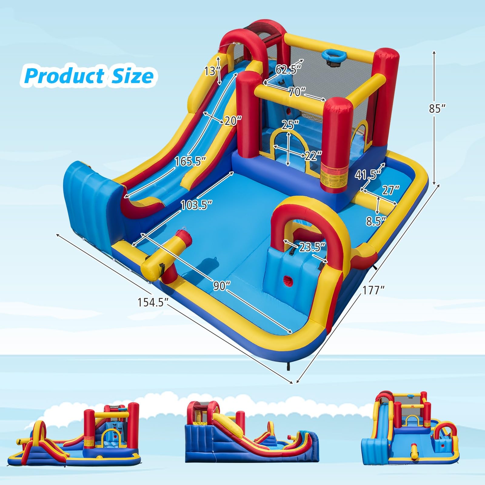 BOUNTECH Inflatable Water Slide Park - 7-in-1 Giant Bounce House with Dual Racing Slides, Splash Pool & Water Sprayer | Outdoor Summer Fun for Kids & Adults | Perfect for Backyard Parties, Birthday Gifts & Family Gatherings