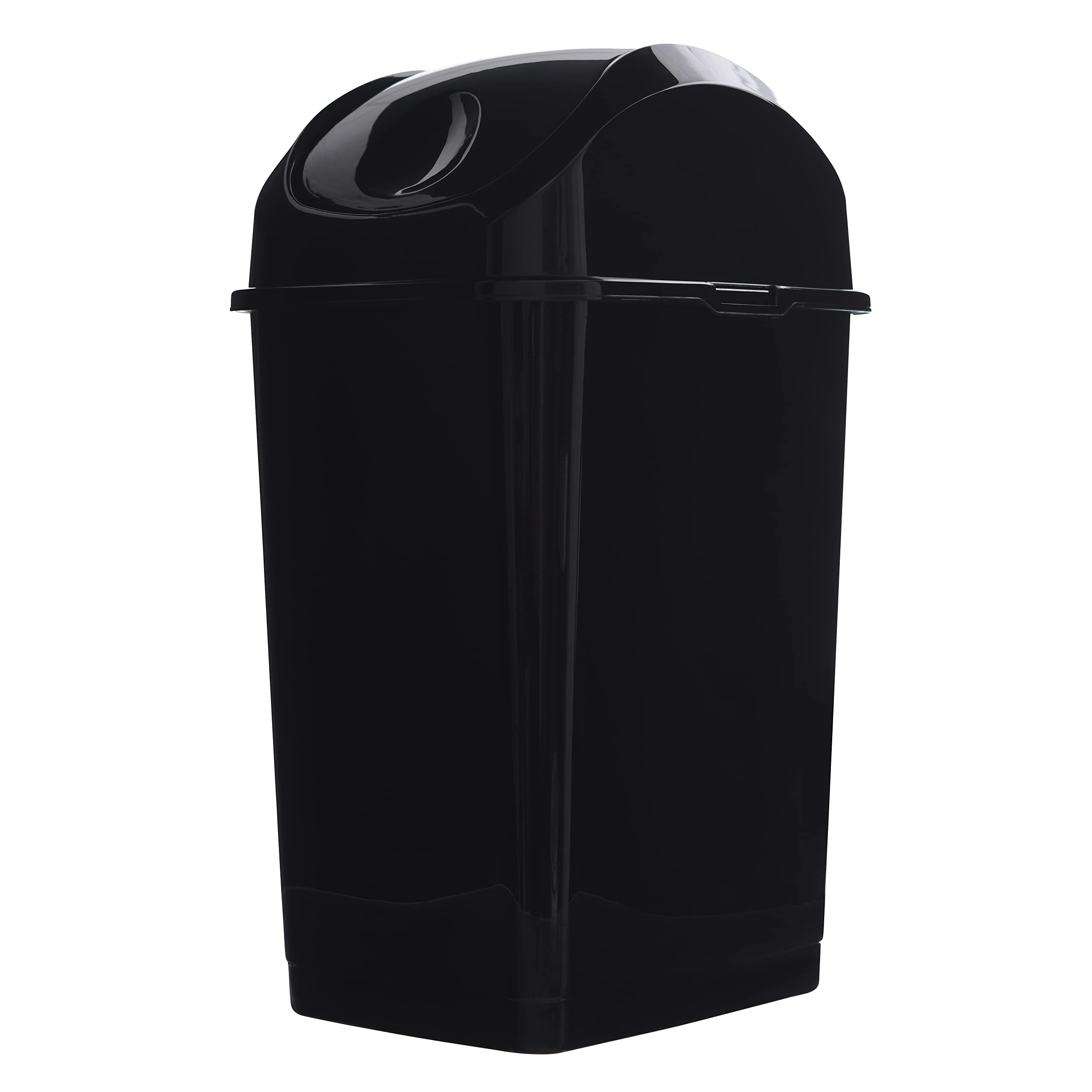 Premium 9 Gallon Slim Swing Top Kitchen Trash Can - 37 Qt Sturdy Plastic Waste Bin with Lid for Office, Bathroom, Under Counter, Dorm & Bedroom - Odor-Controlling Garbage Can for Home & Commercial Use (Black)