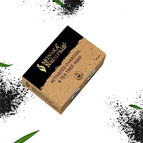 SKINSKA NATURALS Activated Charcoal & Tea Tree Oil Bar Soap - Handmade Natural Soap for Acne & Blackheads, Gentle Cleansing for All Skin Types, Men & Women - 125g - Perfect for Daily Face & Body Wash, Deep Pore Cleansing & Oil Control