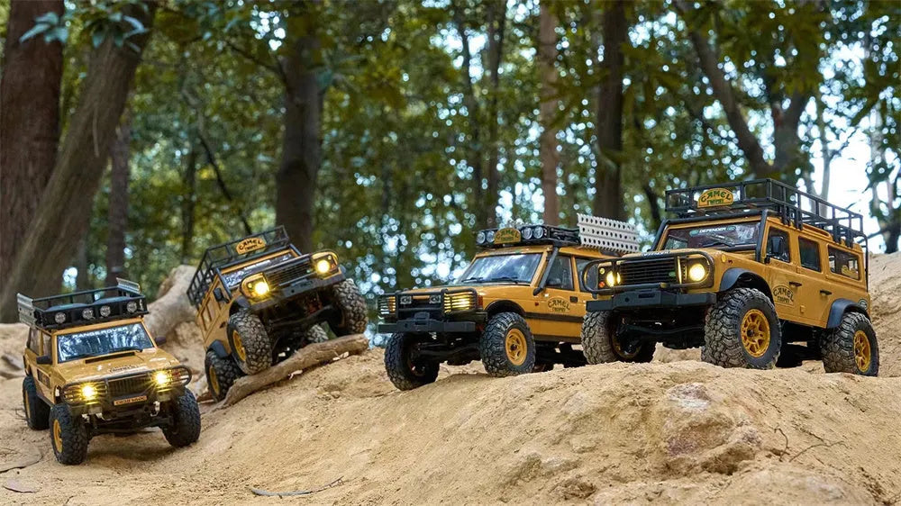 FMS FCX24M 1/24 Scale 4WD RC Rock Crawler Truck - Licensed Range Rover Camel Trophy Edition with LED Lights | 2.4G Remote Control Off-Road Vehicle for Indoor/Outdoor Crawling & Trail Adventures