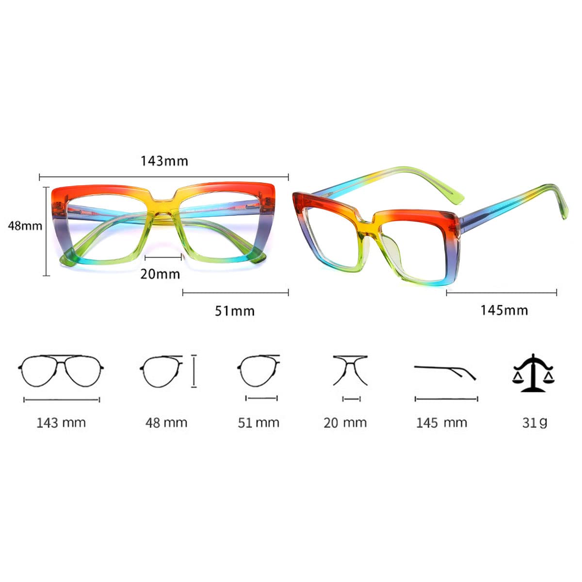 Blue Light Blocking Reading Glasses for Women - TR90 Lightweight Rainbow Frame Gaming & Computer Eyewear - Reduce Eye Strain for Office, Reading & Screen Time