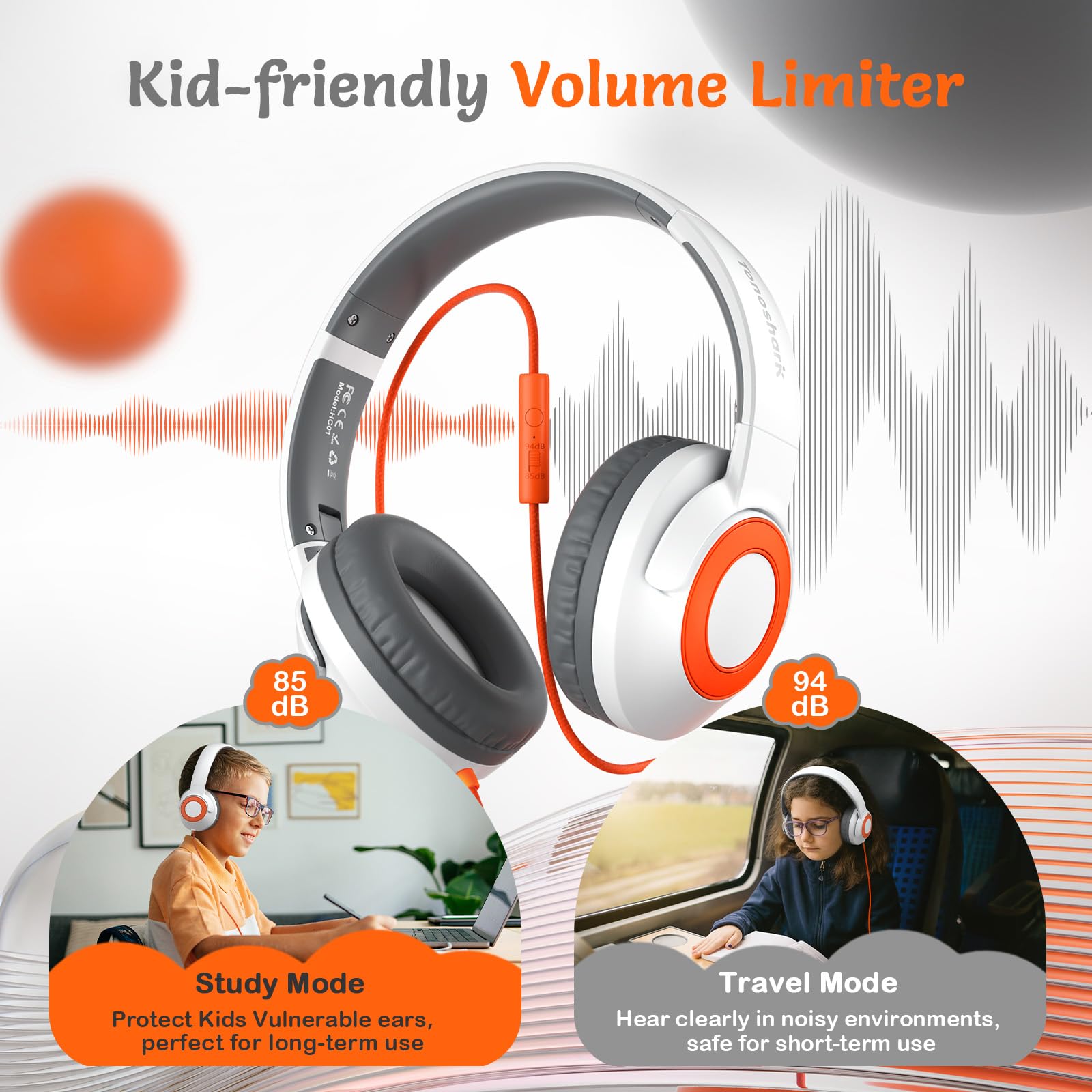 Safe Kids Wired Headphones with Microphone - 85/94dB Volume Limited Foldable Headset for Boys & Girls | 3.5mm Jack Earphones for School, Travel & Online Learning | Includes Portable Carrying Case