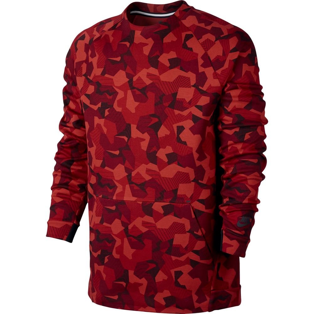 Nike Tech Fleece Camo Crew Sweatshirt for Men - Comfortable Fleece-Lined Jumper with Camouflage Print (Small, Red Camo 074) - Perfect for Gym, Running & Casual Wear