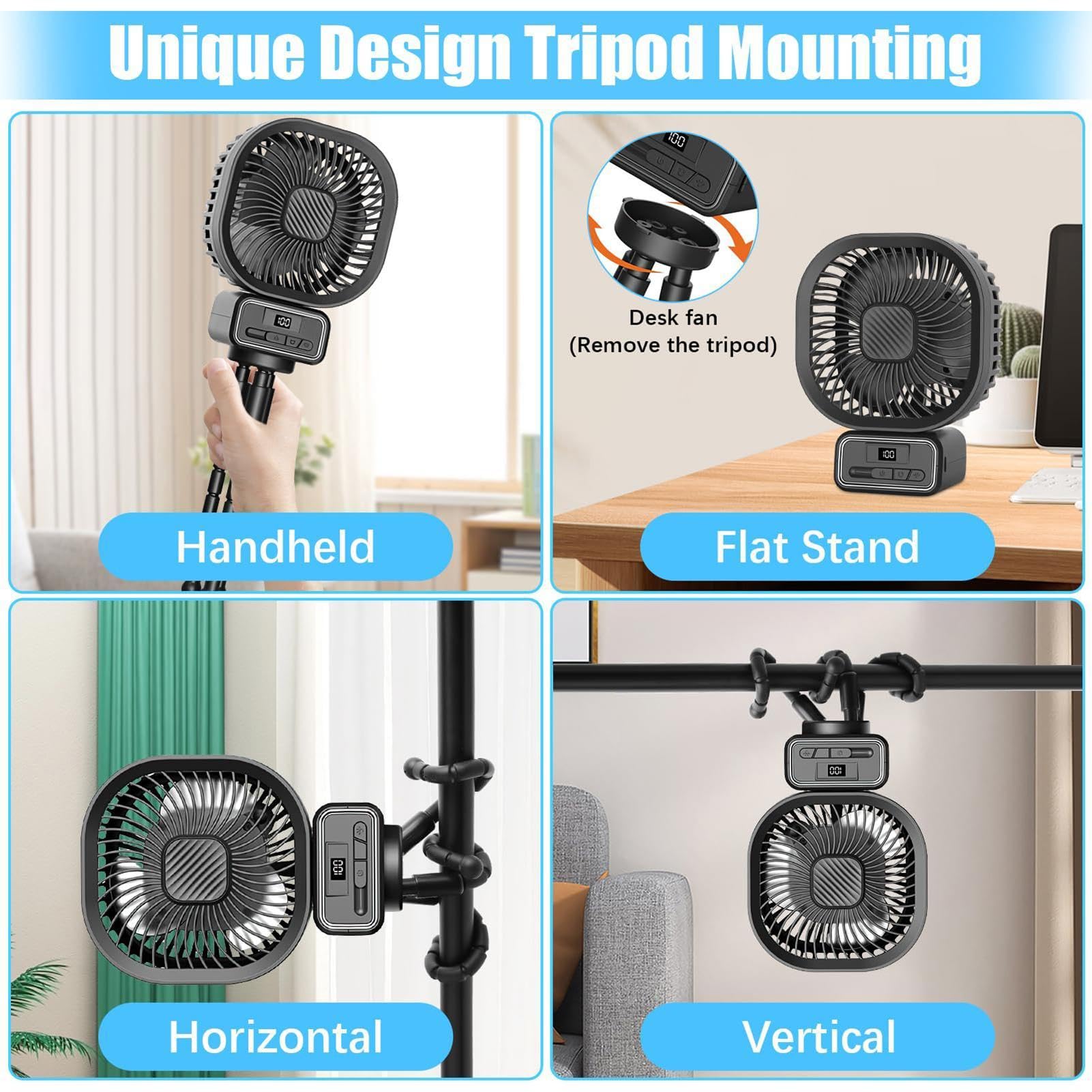 Portable Clip Fan with 3 Speed Settings - Lightweight Handheld Personal Cooling Fan for Office, Travel, Outdoor Activities - Perfect for Summer, Hot Weather & Indoor Use
