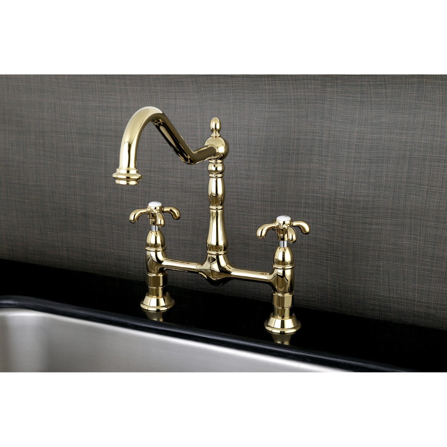 French Country Two-Handle Deck Mount Kitchen Faucet with Bridge Design - Perfect for Farmhouse, Cottage & Vintage Style Kitchens