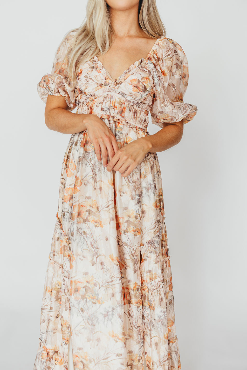Bump Friendly Daphne Maxi Dress in Beige Multi - Inclusive Sizing S to 3XL for Maternity, Plus Size & Casual Wear