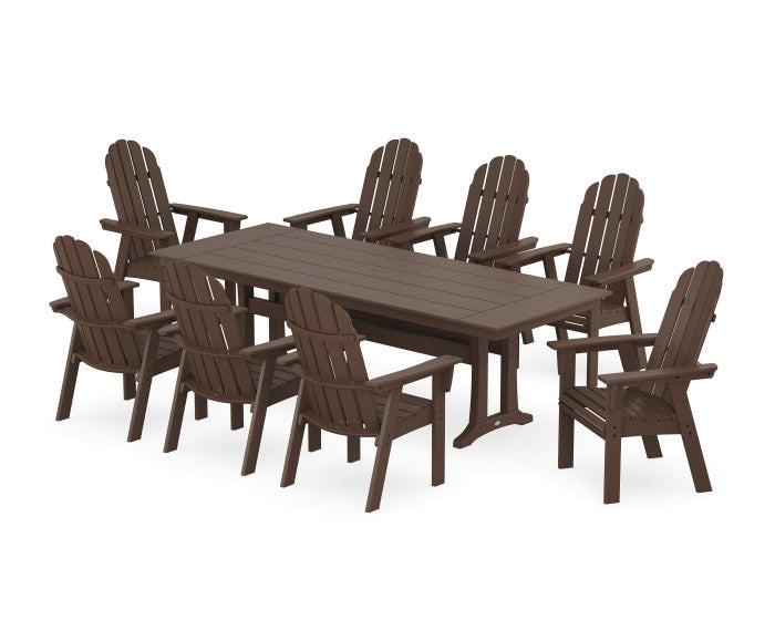 POLYWOOD Vineyard 9-Piece Curveback Adirondack Farmhouse Outdoor Dining Set with Trestle Legs - Perfect for Patio, Garden, and Backyard Gatherings
