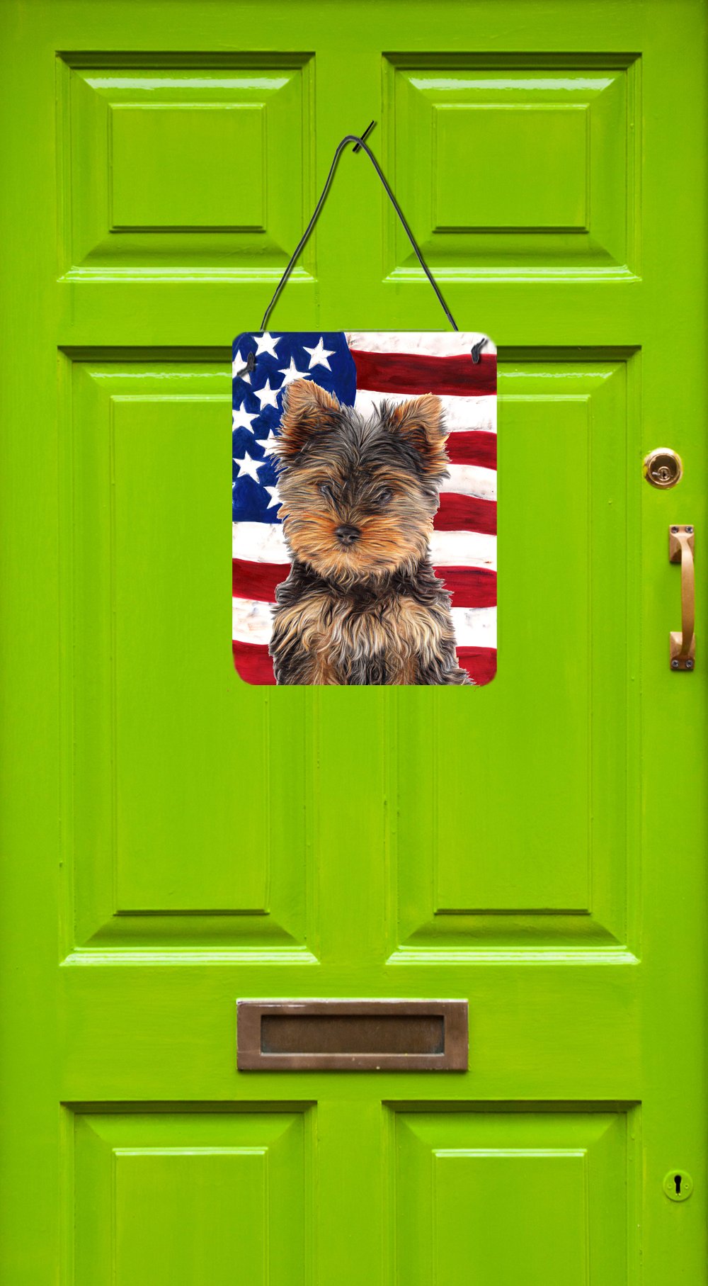 USA American Flag with Yorkie Puppy/Yorkshire Terrier Metal Wall Art - Aluminum Hanging Sign for Kitchen, Bar, Bathroom & Front Door Decor - Patriotic Home & Office Wall Plaque for Dog Lovers