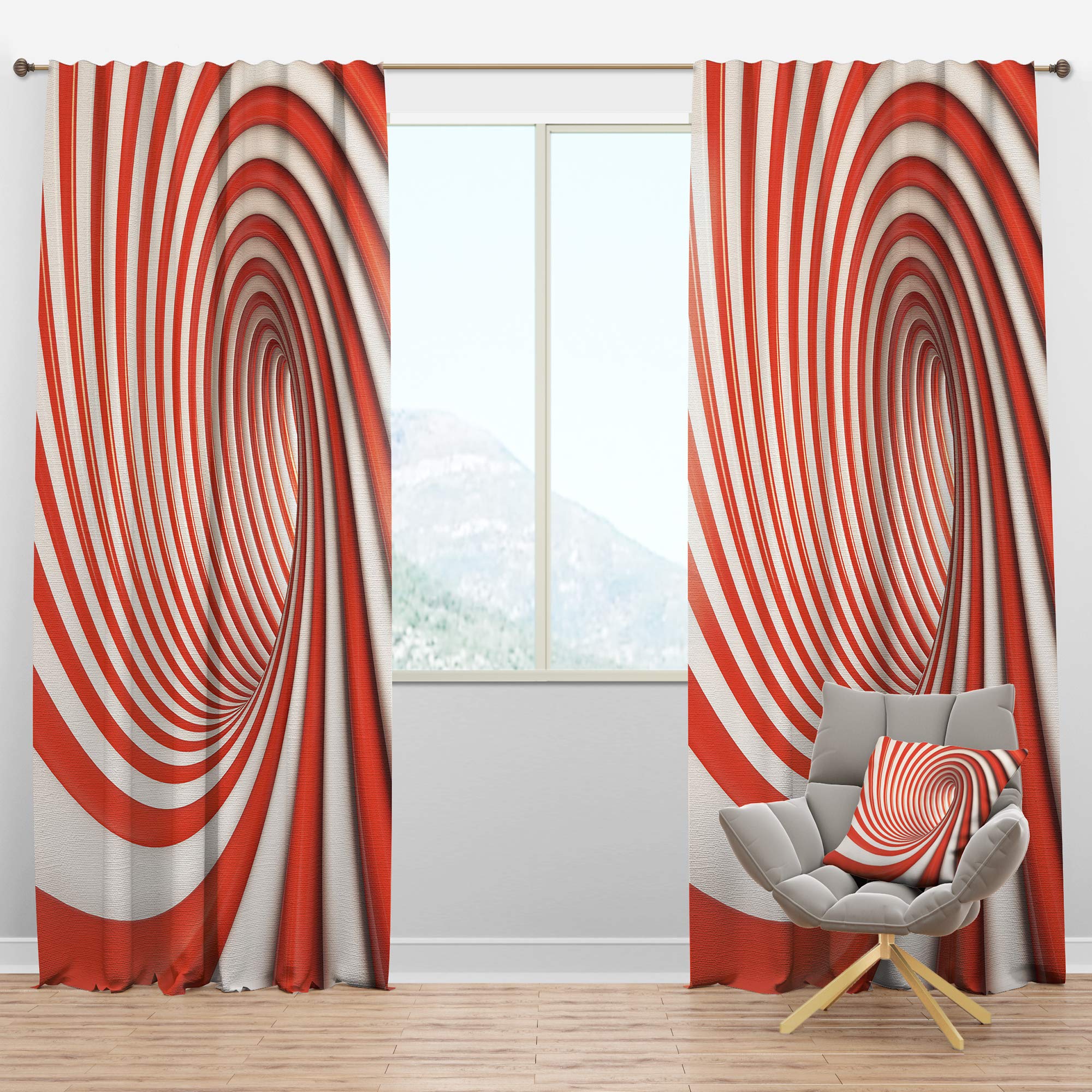 DesignQ Blackout Curtains - Thermal Insulated Red & White Spiral Pattern Single Panel (52x84 inches) for Bedroom & Living Room - Noise Reducing & Energy Saving Window Treatments for Better Sleep & Privacy
