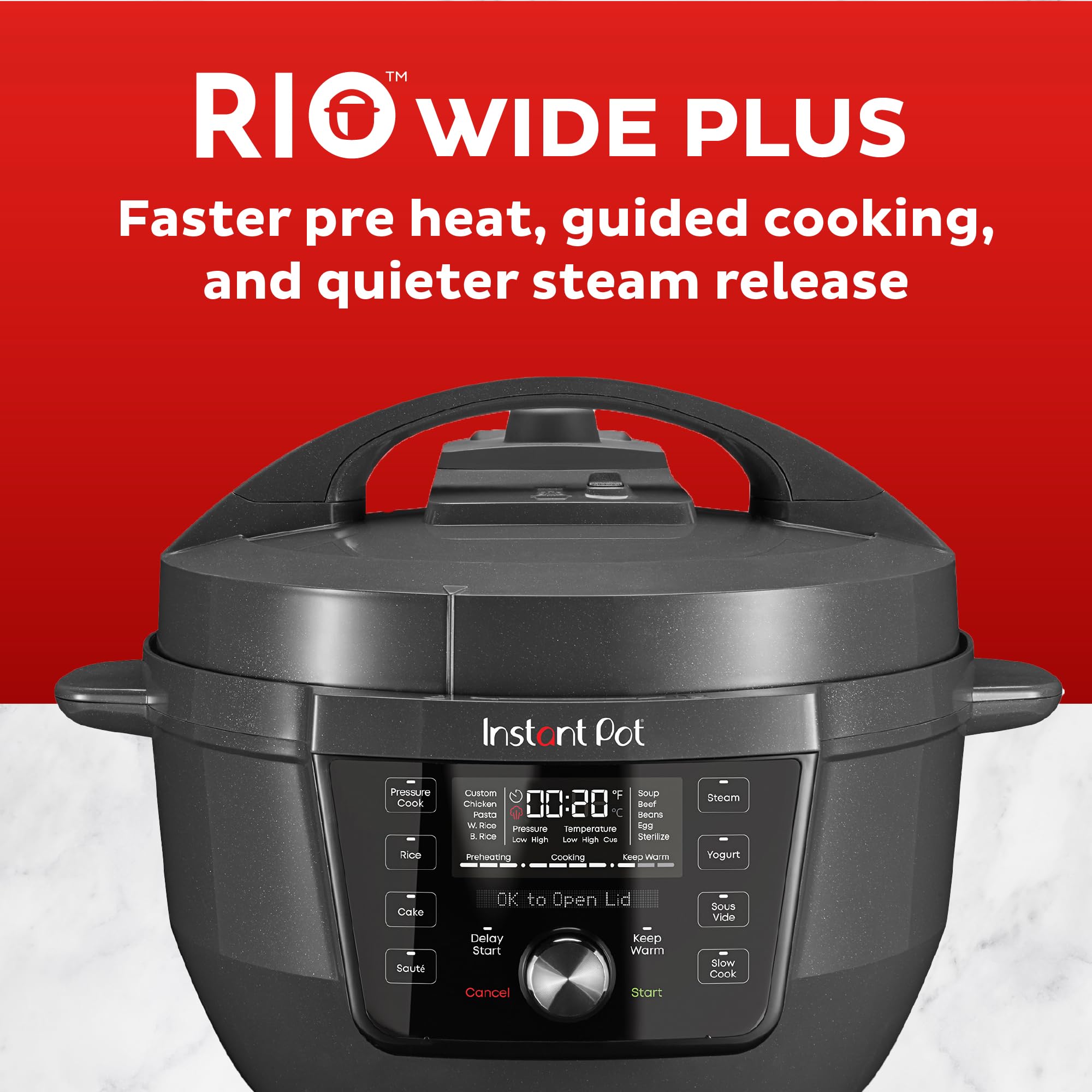 Instant Pot RIO Wide Plus 7.5 Quart 9-in-1 Electric Multi-Cooker - 35% Larger Cooking Surface, WhisperQuiet Steam Release, Pressure Slow Cooker, Rice Cooker, Steamer, Sauté Pan, Cake Maker & Food Warmer - Perfect for Family Dinners, Meal Prep & Large Gatherings