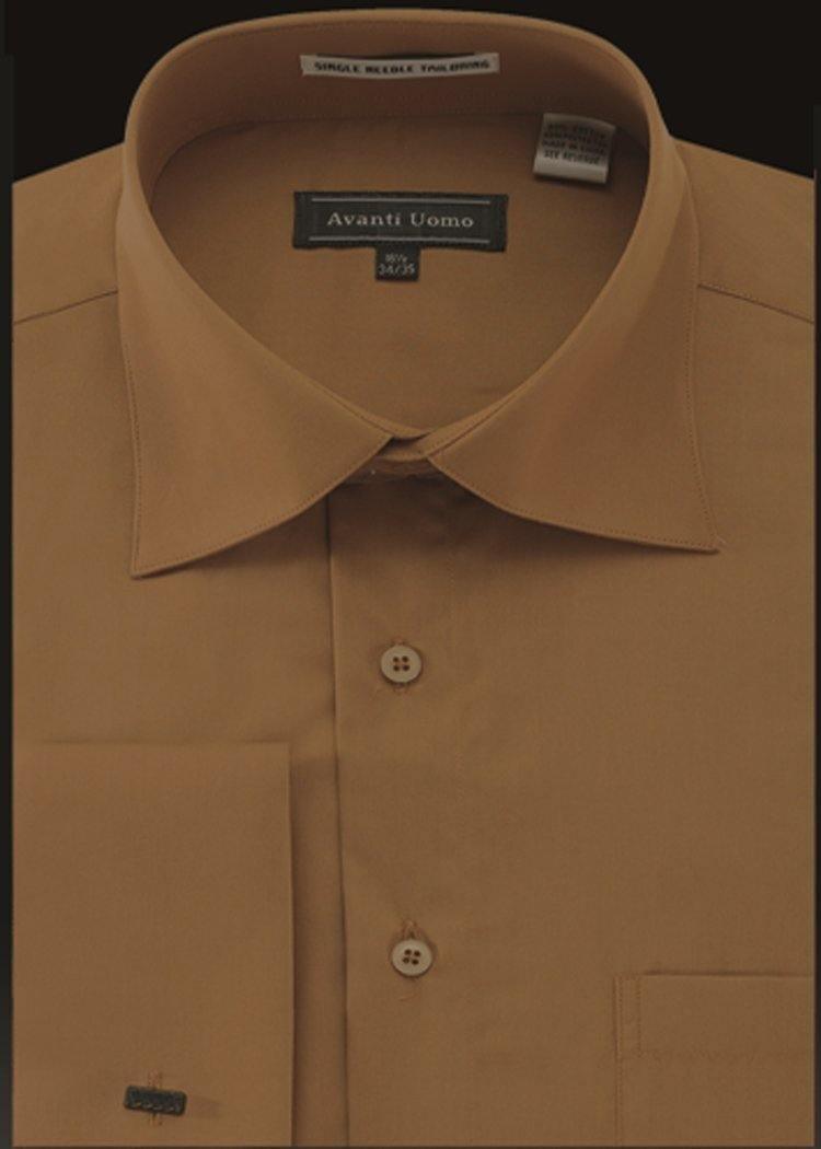 Premium Men's French Cuff Dress Shirt with Spread Collar - CAPPUCCINO | Formal Business Attire & Special Occasions