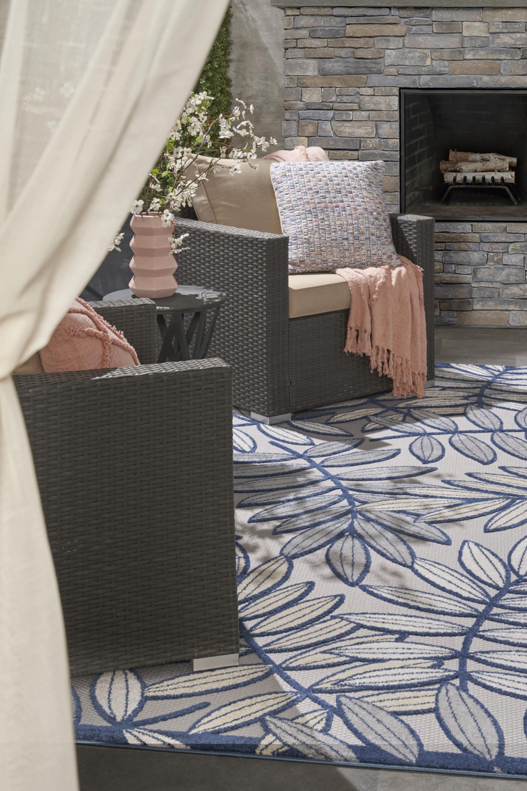 Nourison Aloha 6' x 9' Indoor/Outdoor Area Rug - Ivory & Navy Stripe - Easy Clean, Non-Shedding, Stain Resistant - Perfect for Living Room, Bedroom, Dining Room, Patio, Deck & Backyard - Soft & Durable for High Traffic Areas
