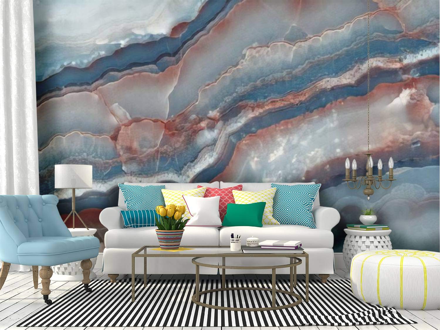 High-Resolution Aqua Tone Onyx Marble Peel and Stick Wallpaper - Self-Adhesive Removable Vinyl Wall Mural for Home Decor, Living Room, Bedroom & Office (Large Roll)