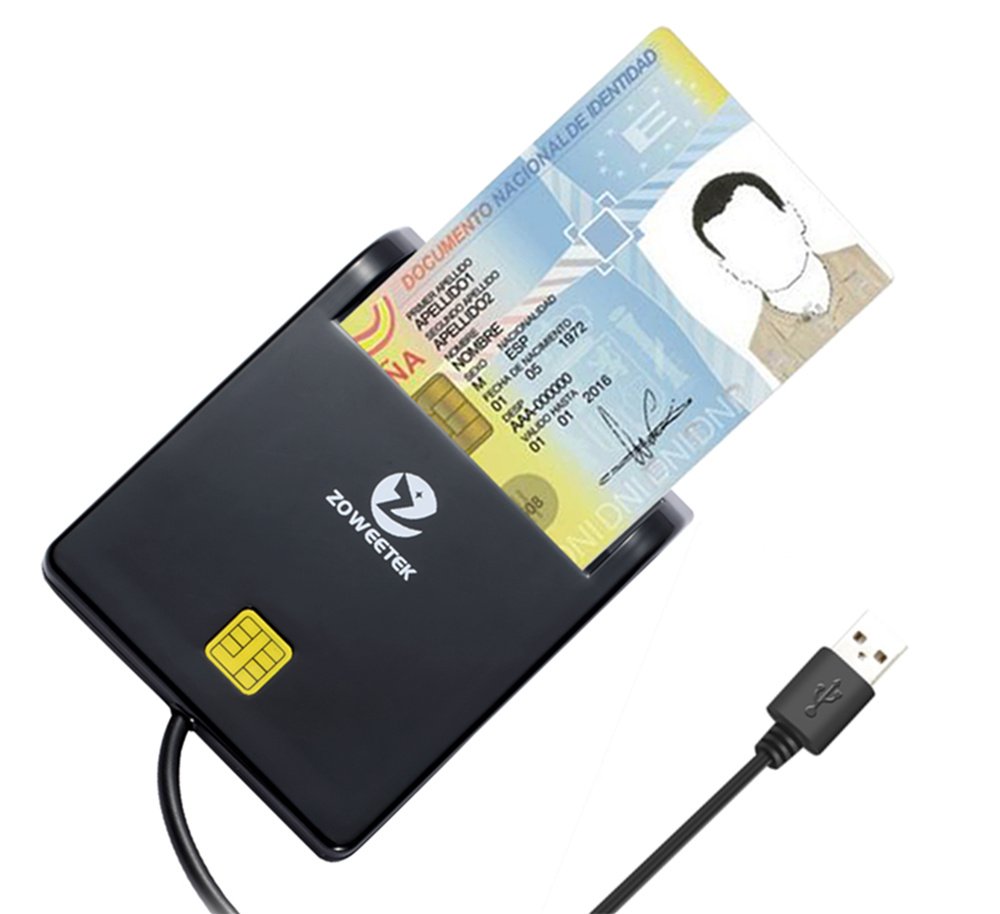 Zoweetek USB Smart Card Reader - Compatible with Portuguese, Spanish, Belgian, German ID Cards, Works on Windows & Linux for Secure Online Banking and Government Services