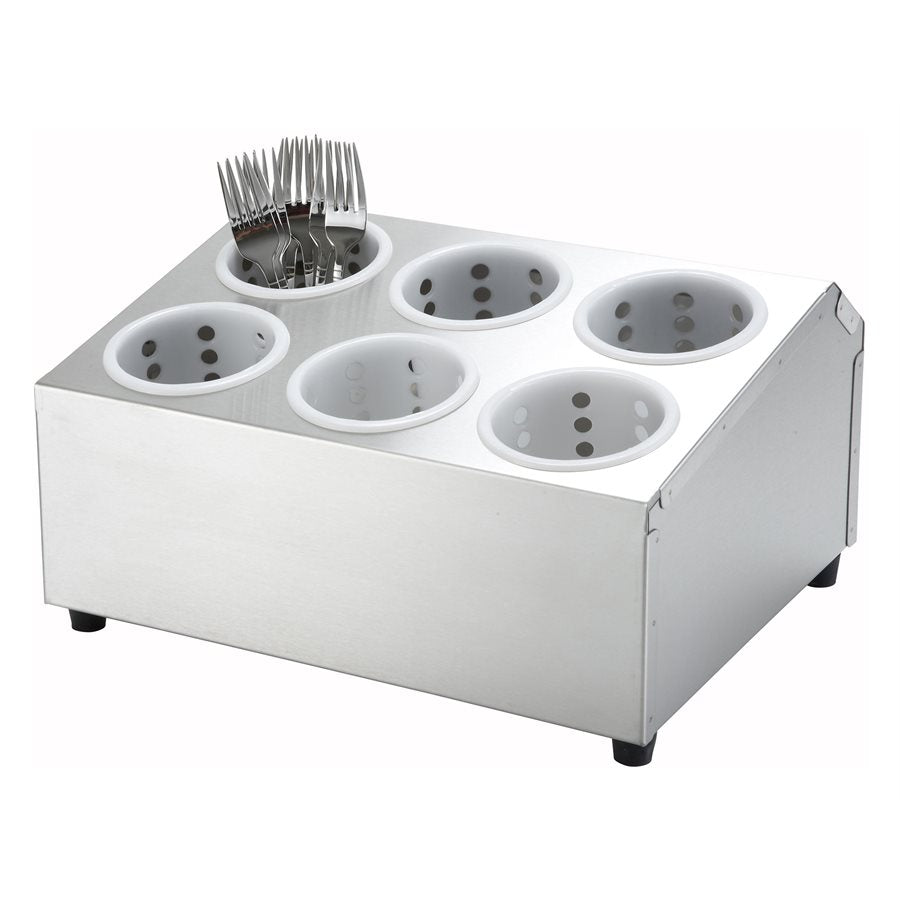 Winco 2-Tier Stainless Steel Flatware Cylinder Holder with 6 Holes - Perfect for Kitchen, Restaurant & Dining Room Organization