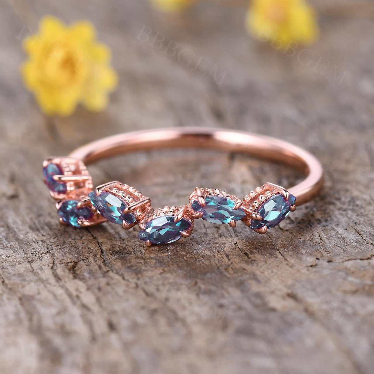 Marquise Cut Alexandrite Ring for Women - Sterling Silver Rose Gold Plated June Birthstone Jewelry, Wedding Band, Anniversary Gift, Everyday Wear