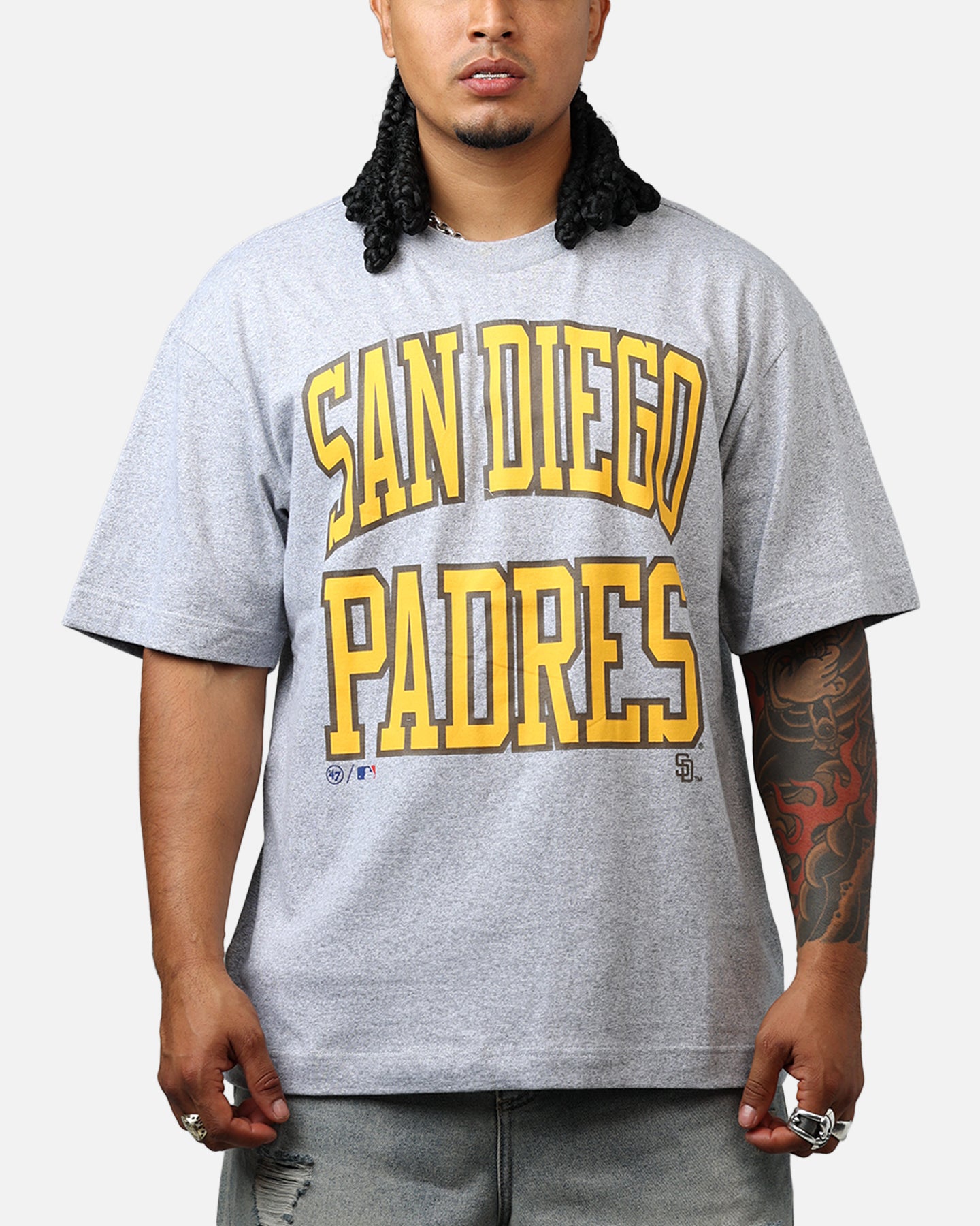 47 Brand San Diego Padres Stack T-Shirt - Grey Baseball Fan Tee for Men & Women - Game Day, Casual Wear & Sports Outfits