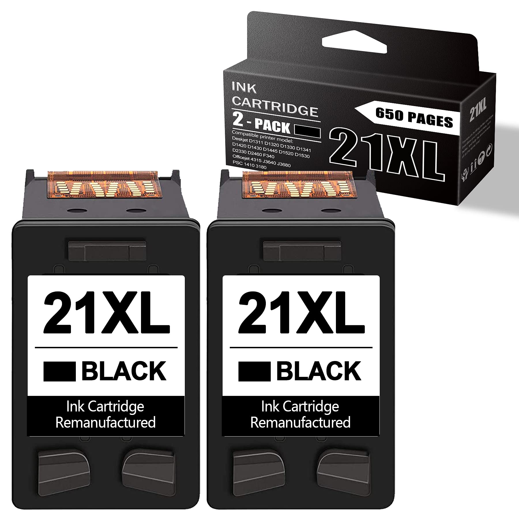 2 Pack Black Remanufactured Ink Cartridge Replacement for HP Deskjet D1311 D1320 D1330 D1341 D1420 D1430 D1445 D1520 D1530 D2330 D2460 F340 & Officejet 4315 J3640 Printers | C9351AN Compatible | High-Quality Printing for Home & Office Documents