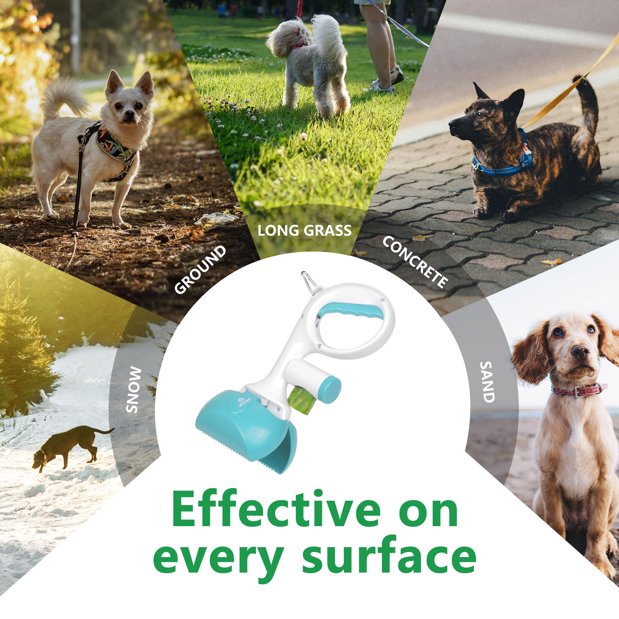 3-in-1 Portable Dog Poop Scooper with Bags - Lightweight Pet Waste Picker Upper for Lawns, Grass, Dirt & Gravel | Kid-Friendly Dog Pooper Scooper for Easy Backyard Cleanup & Park Walks