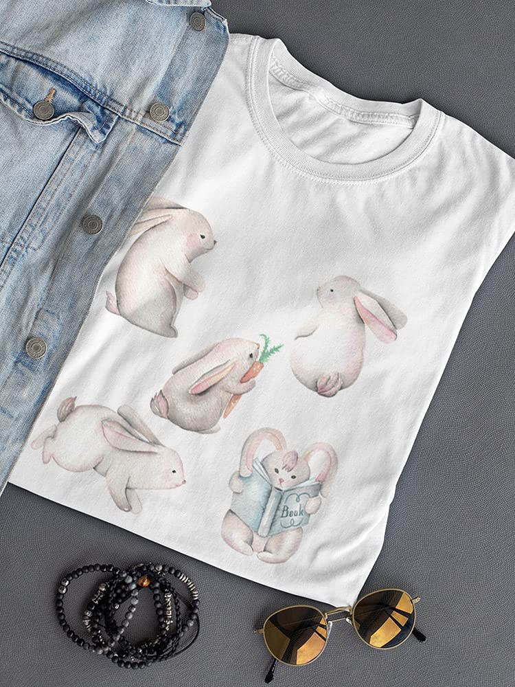 Stylish White Spring Rabbit Graphic T-Shirt for Women - Cute Bunny Tee for Casual Wear, Spring Outfits & Easter Celebrations