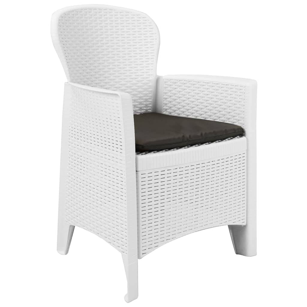 7-Piece Outdoor Dining Set - White Plastic Rattan-Look Patio Furniture for Backyard, Porch, Garden, Poolside & Balcony - Indoor/Outdoor Use - Perfect for Entertaining, BBQs & Relaxing in Your Outdoor Space
