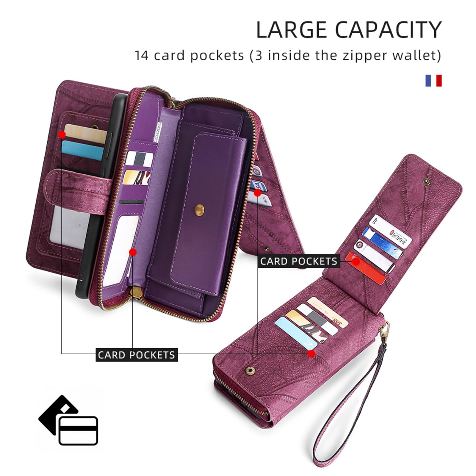 Premium PU Leather Magnetic Wallet Case for Samsung Galaxy S24 Ultra/S24+/S24 - Zipper Card Holder & Stand Cover with Full Protection (Red) | Perfect for Business, Travel & Everyday Use