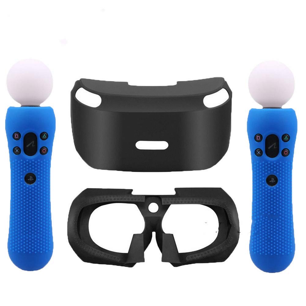 Premium 3D Tempered Glass Screen Protector & Silicone Cover Set for PSVR Headset - Includes 2x Controller Silicone Cases (Blue) - Anti-Scratch Protection for PS VR Gaming Accessories - Perfect for VR Gaming, Family Entertainment & Long Play Sessions