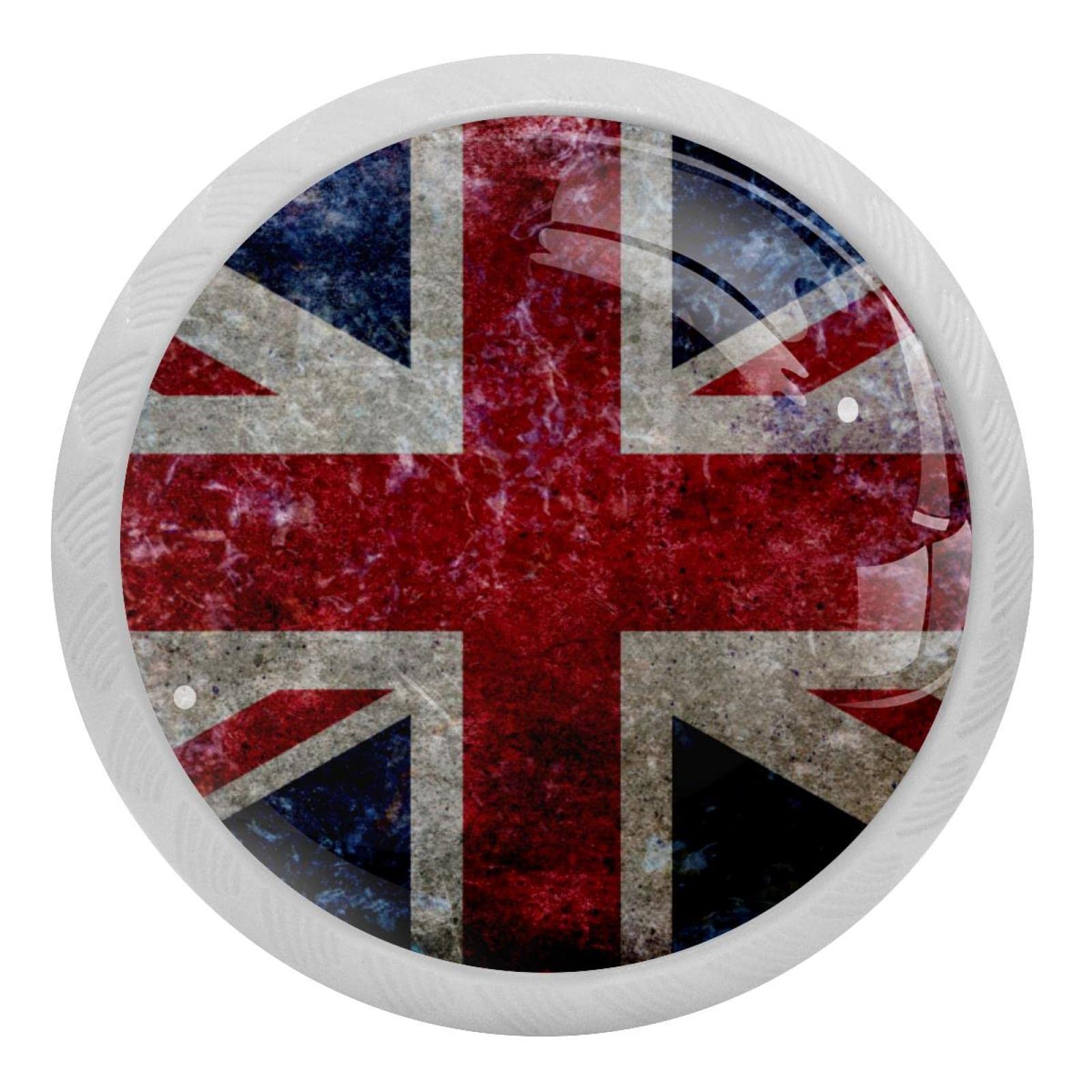 Vintage UK Flag Cabinet Knobs - 4 Pack, Fluorescent Glass Drawer Pulls for Kitchen, Bathroom & Office