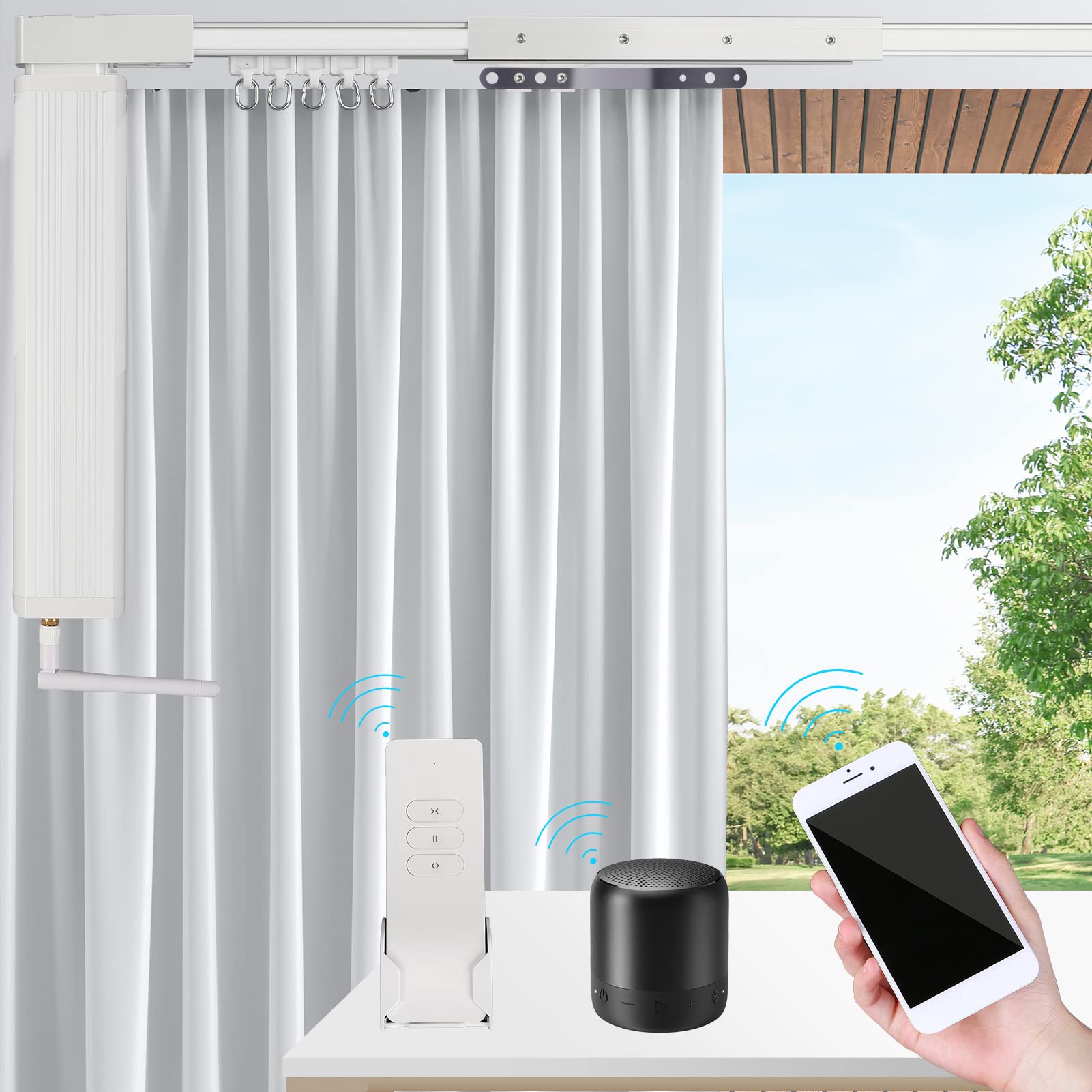 Smart WiFi Curtain Tracks - Voice Control with Alexa & Google Home, Tuya App Remote, Motorized Curtain Opener for Automated Home (125 Inch) - Perfect for Smart Homes, Bedrooms & Living Rooms
