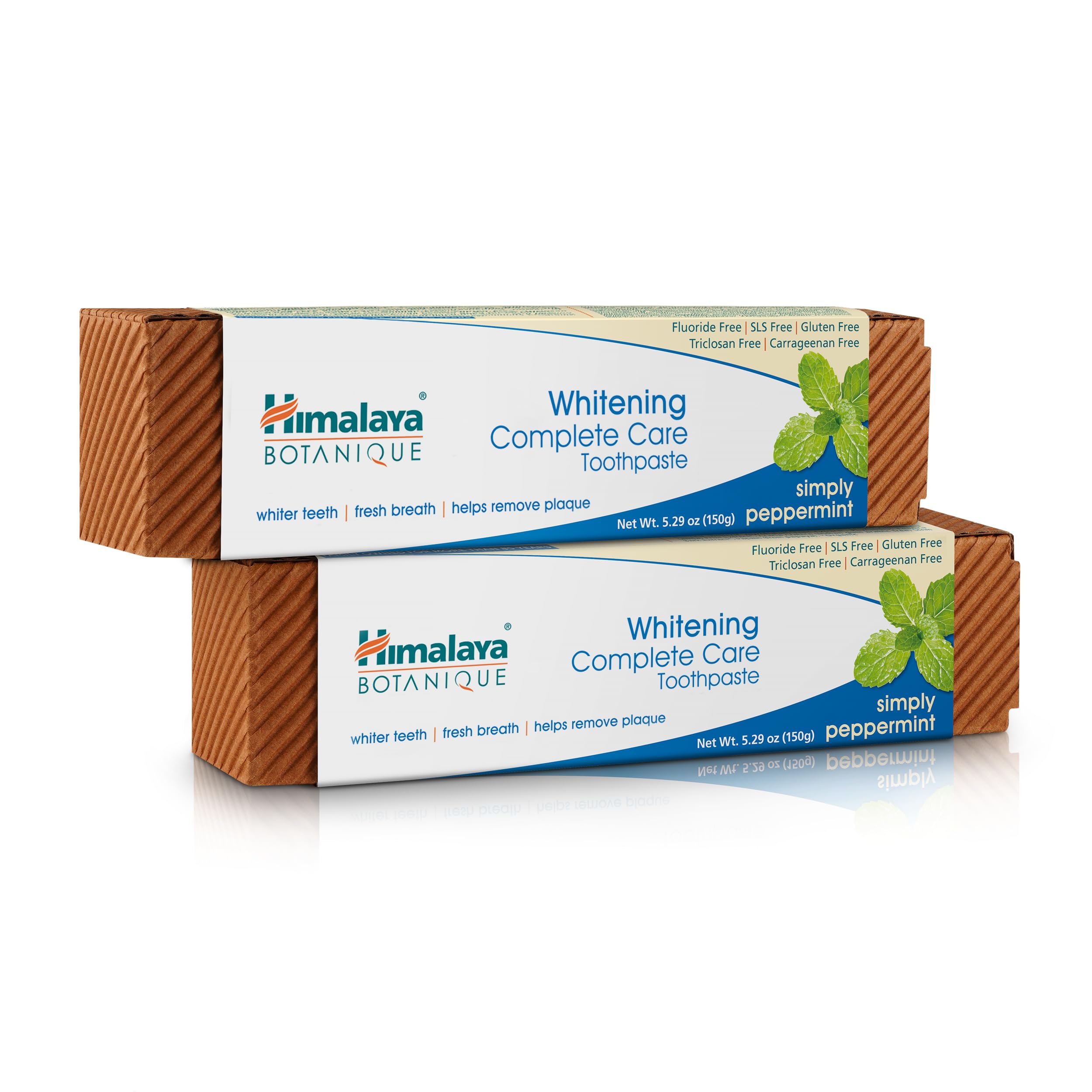 Himalaya Botanique Complete Care Whitening Toothpaste - Fluoride Free, Simply Peppermint Flavor for Clean Mouth, Whiter Teeth & Fresh Breath - 5.29 oz (2 Pack) | Natural Oral Care for Daily Use at Home or Travel