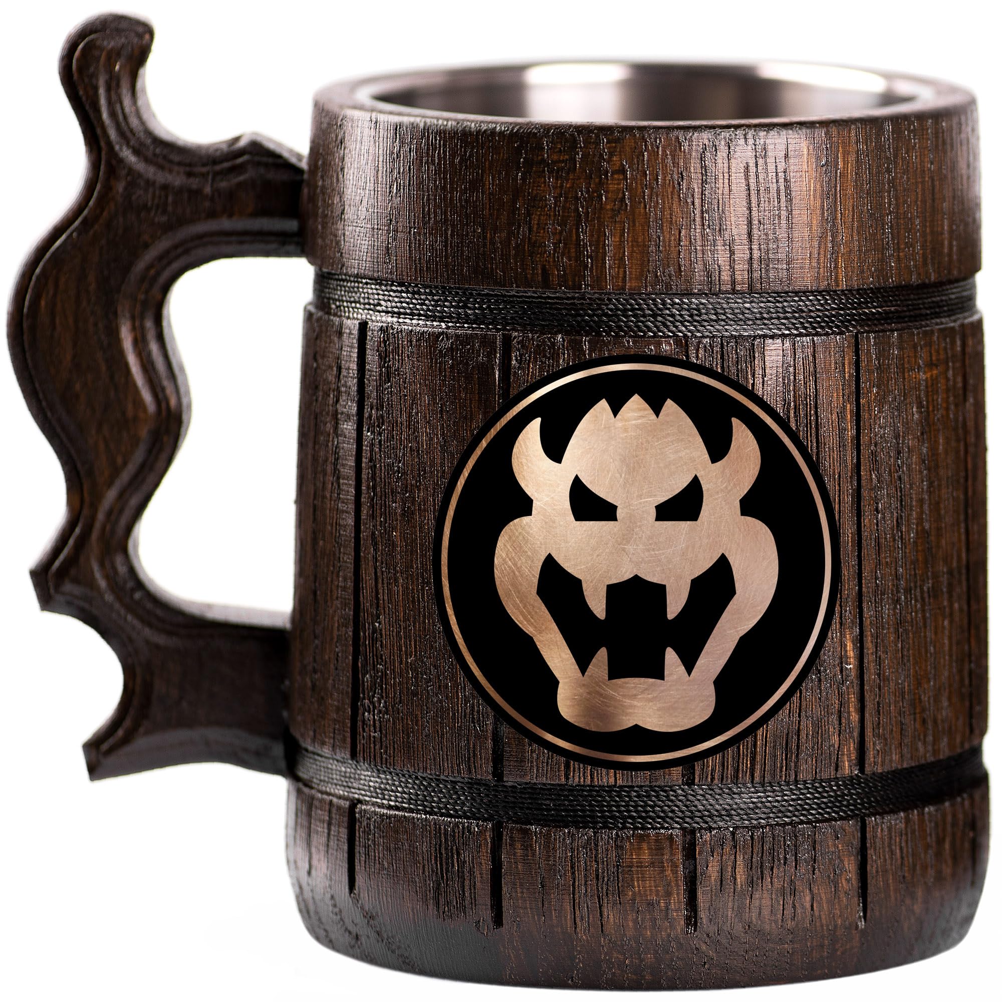Super Smash Bros Bowser Themed Custom Beer Mug - Personalized Gaming Stein & Wooden Tankard - Unique Gamer Gift for Men, Dad, Father - Perfect for Anniversary, Birthday & Wedding Gifts - Great for Game Nights, Parties & Collectors